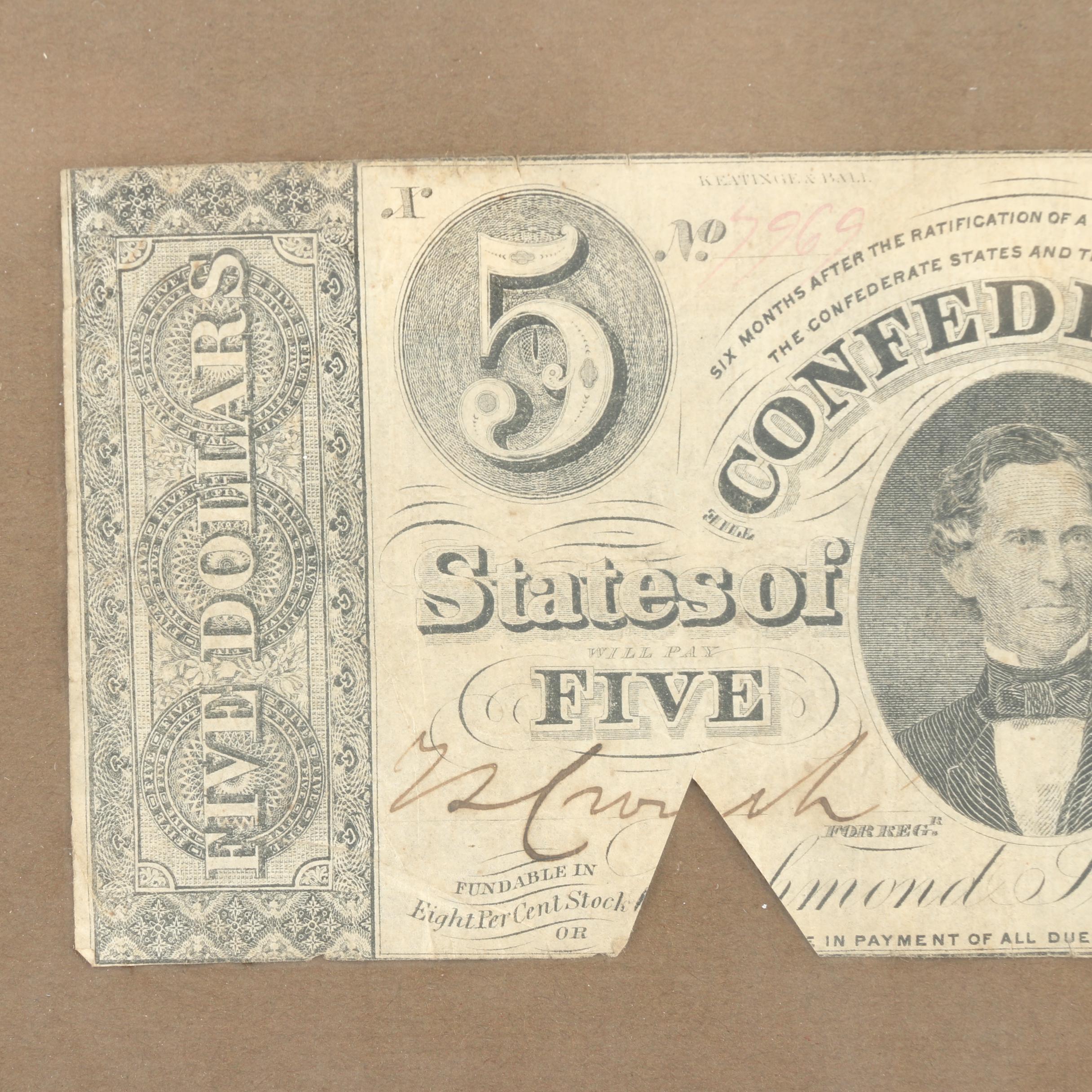 Framed Set of Antique Confederate Currency