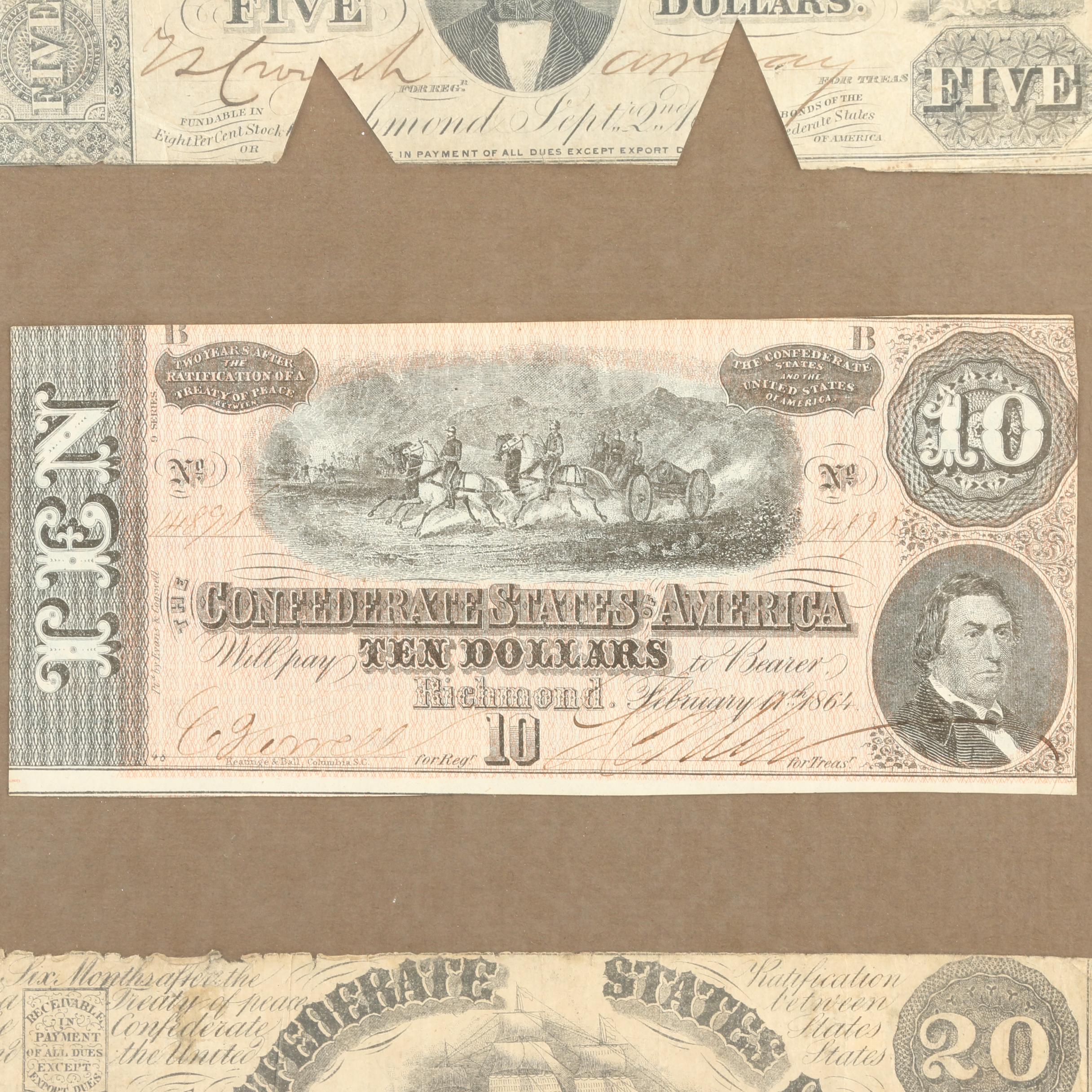 Framed Set of Antique Confederate Currency