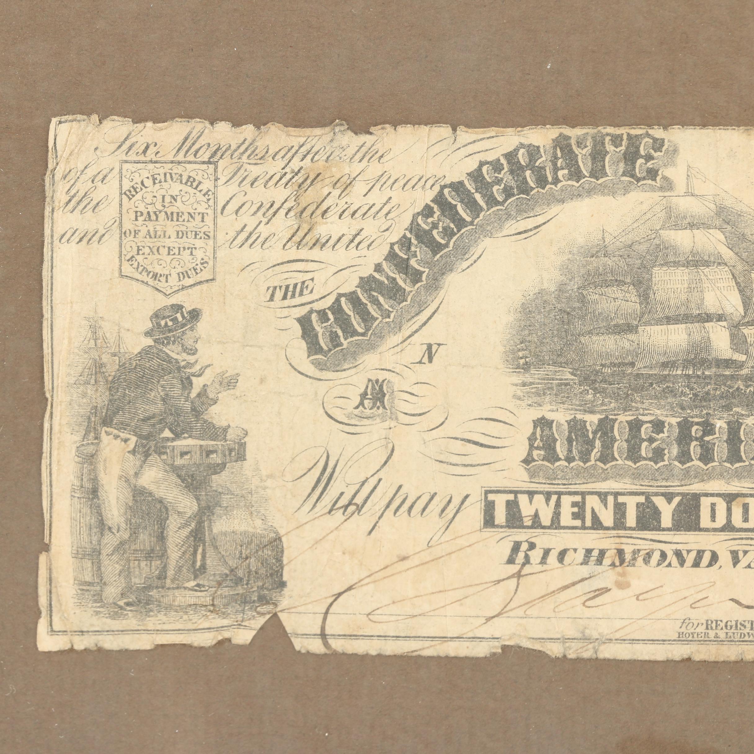 Framed Set of Antique Confederate Currency