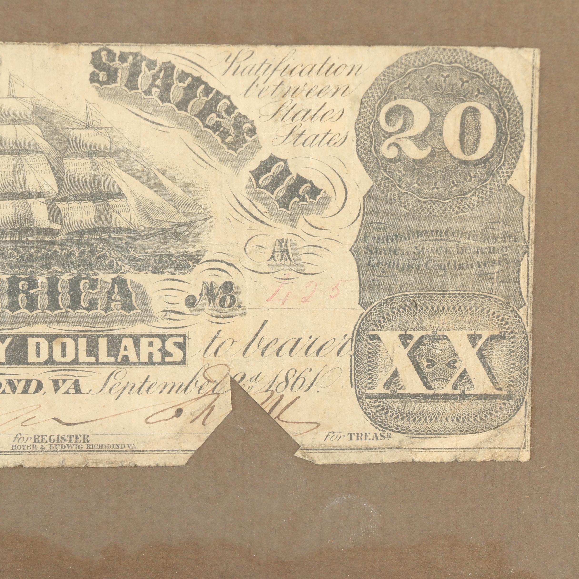 Framed Set of Antique Confederate Currency