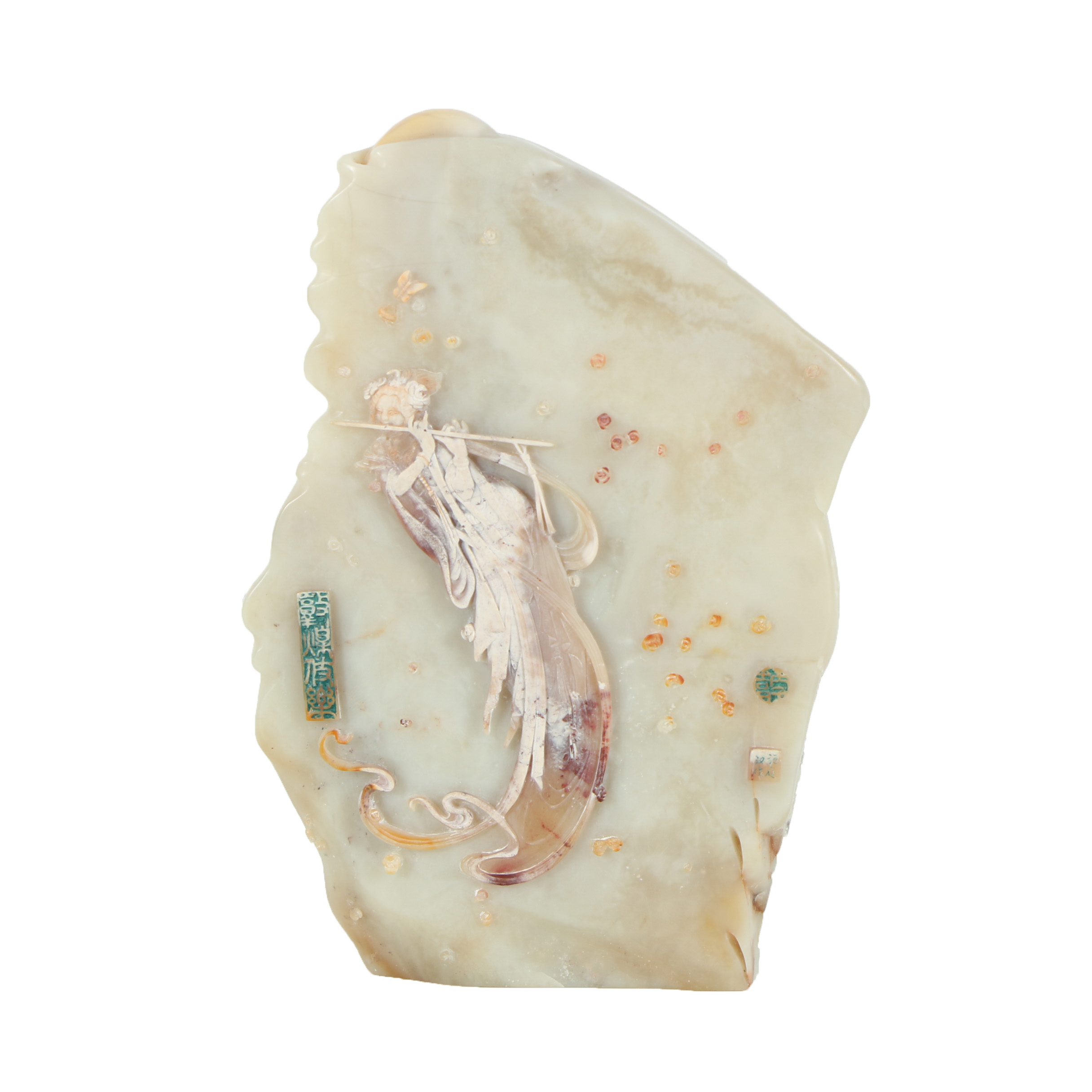 Hand Carved East Asian Inspired Stone Bas-Relief Sculpture