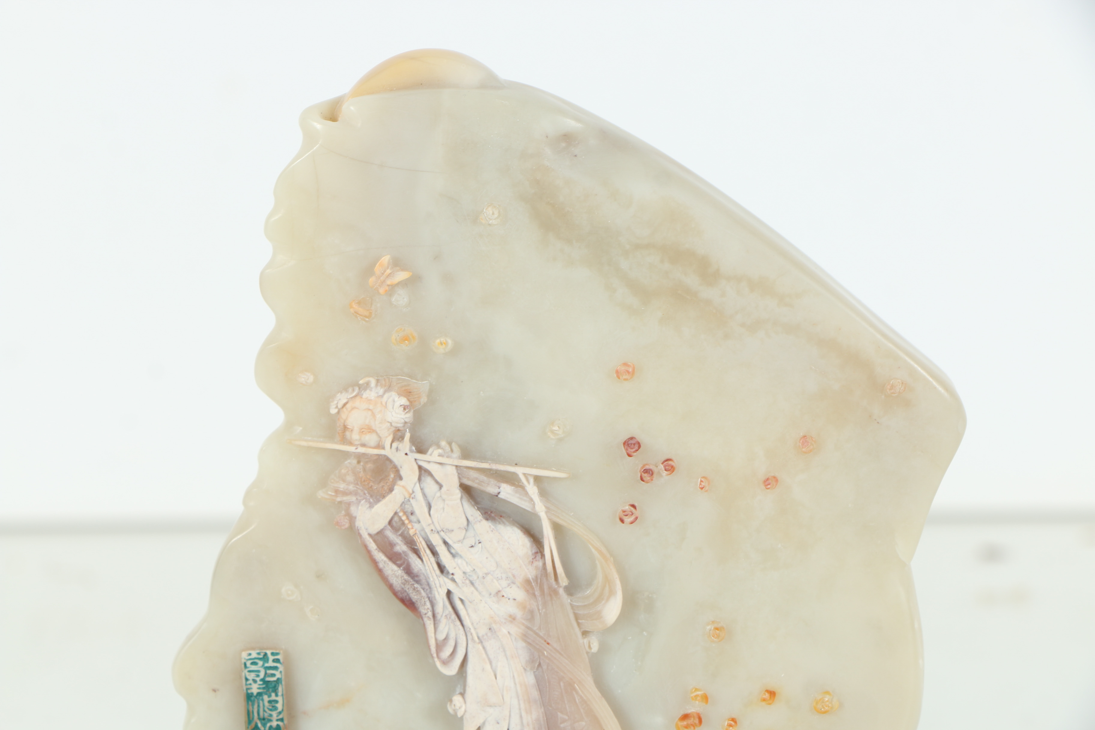 Hand Carved East Asian Inspired Stone Bas-Relief Sculpture