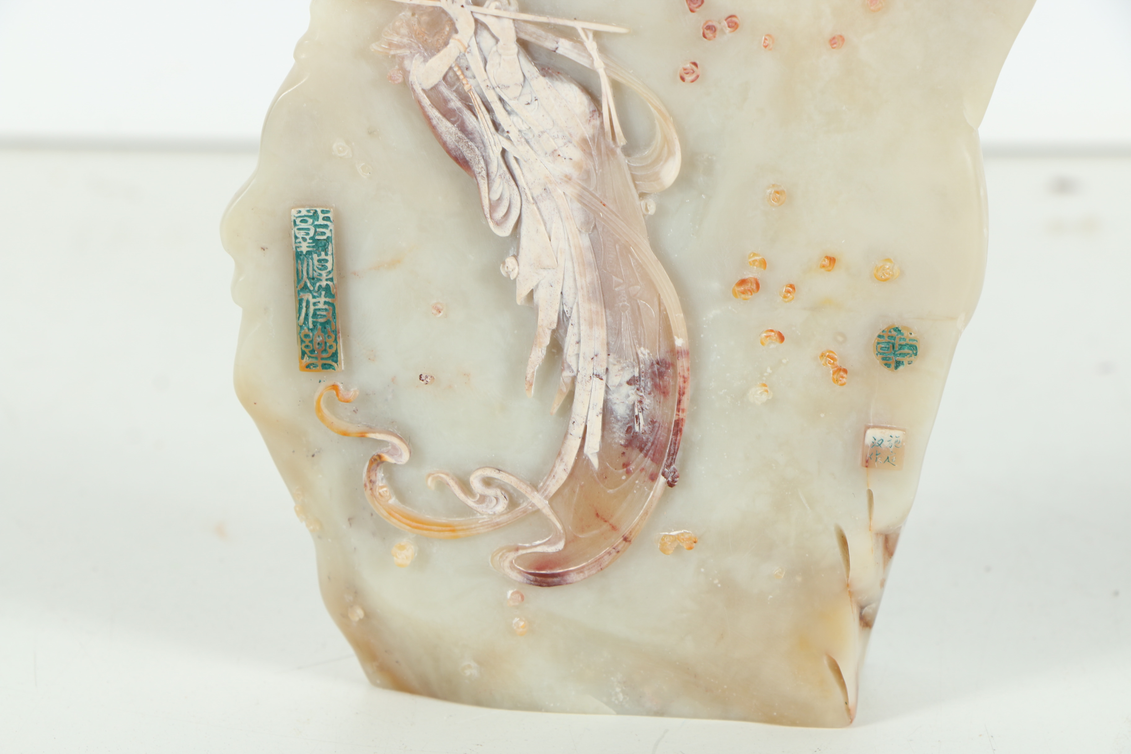 Hand Carved East Asian Inspired Stone Bas-Relief Sculpture