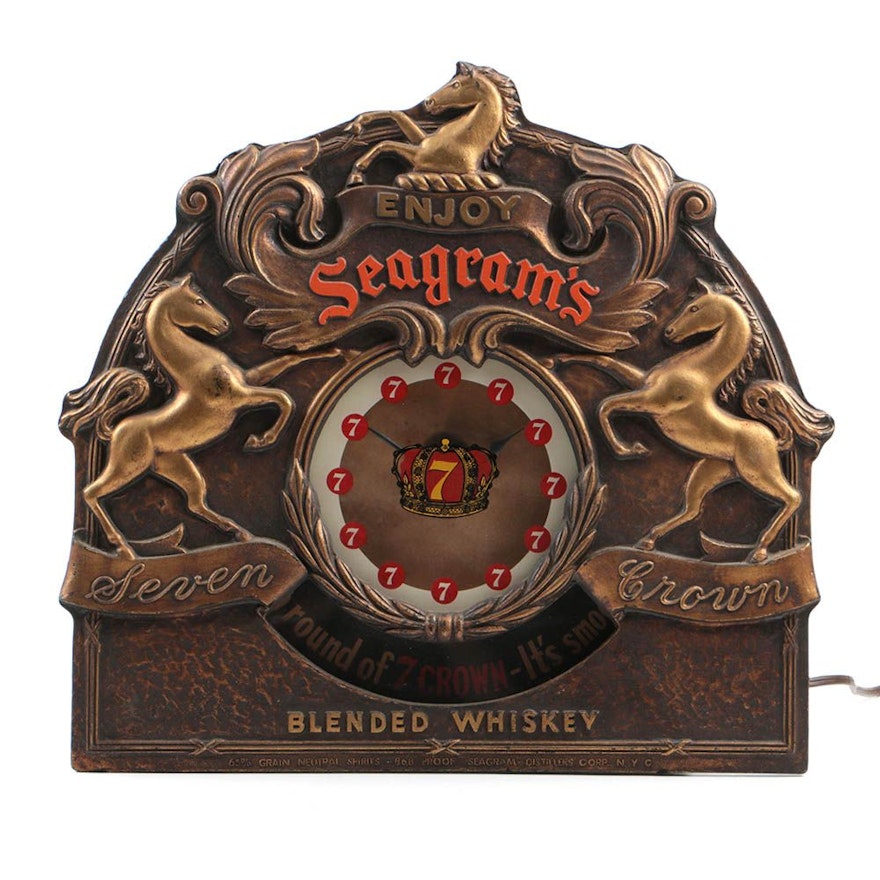 Vintage Seagrams "Seven Crown" Light Up Rotating Clock Sign