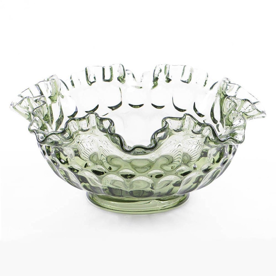 Fenton Thumbprint Pattern Pressed Glass Ruffled Rim Bowl