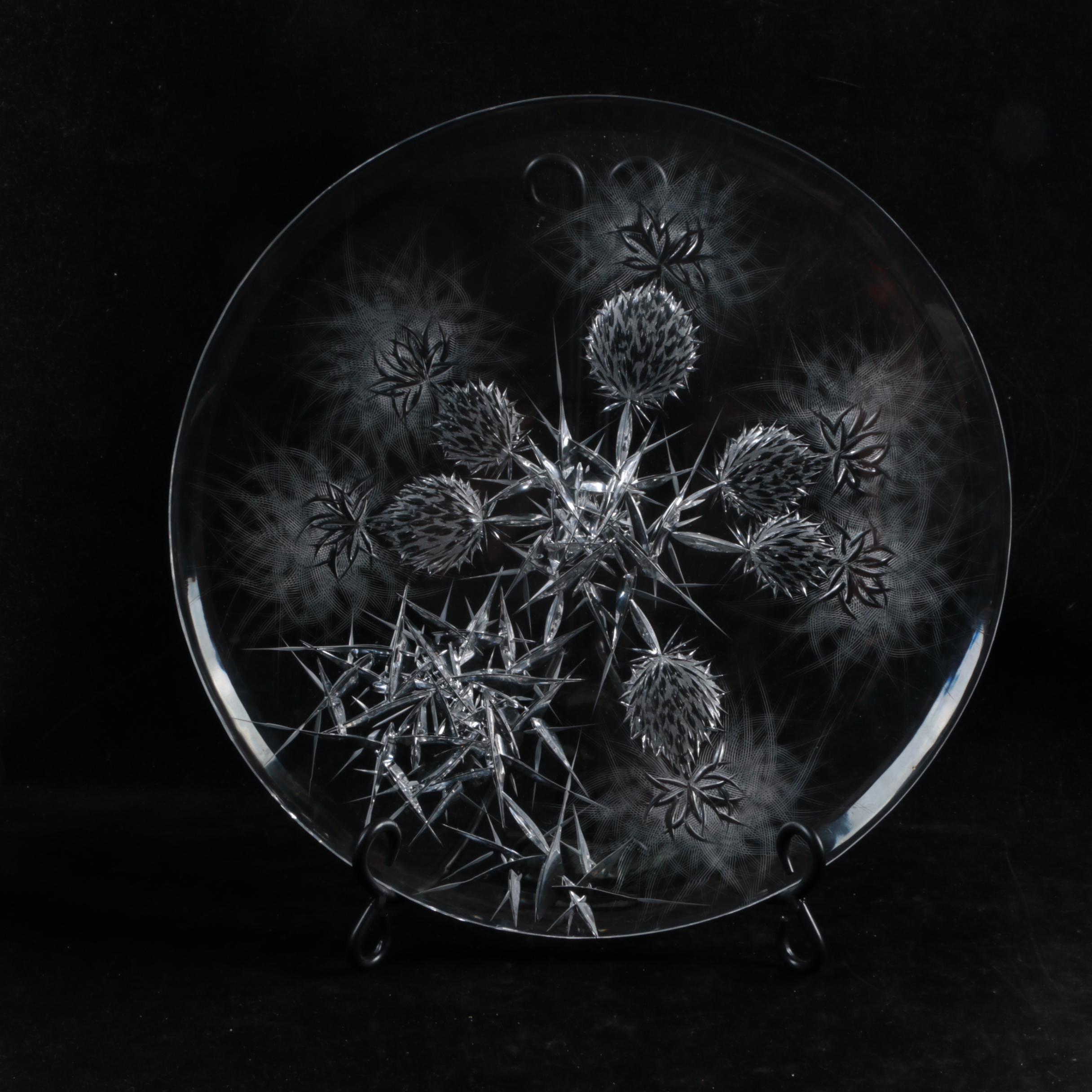 Josef Svarc Czechoslovakian Signed Crystal Thistle Plate