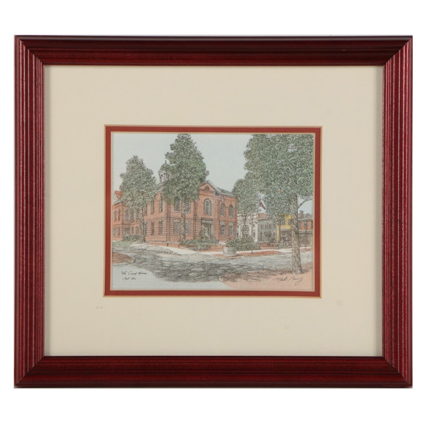 Martin Barry Hand Colored Lithograph "The Court House - Bel Air"