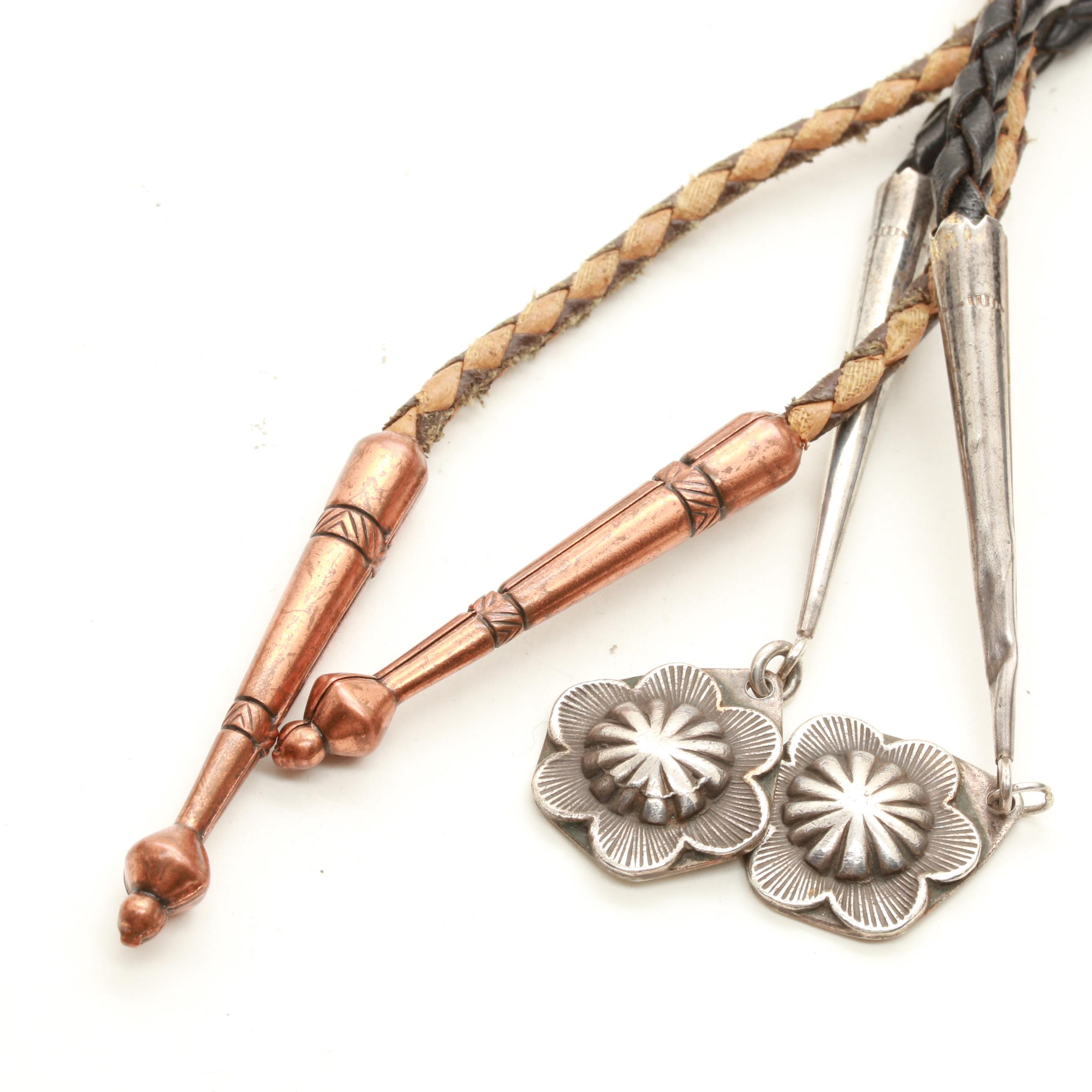 Jewelry Selection Including Sterling Silver and Copper Bolo Ties