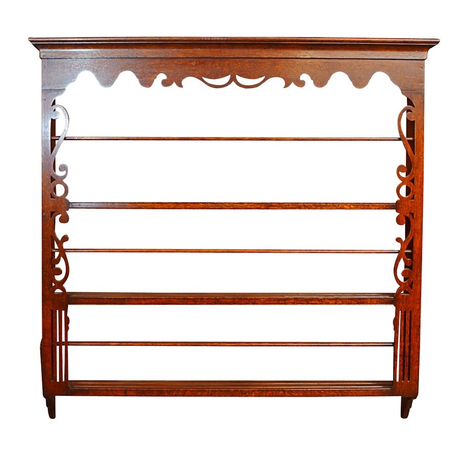 Antique Red Oak Plate Rack