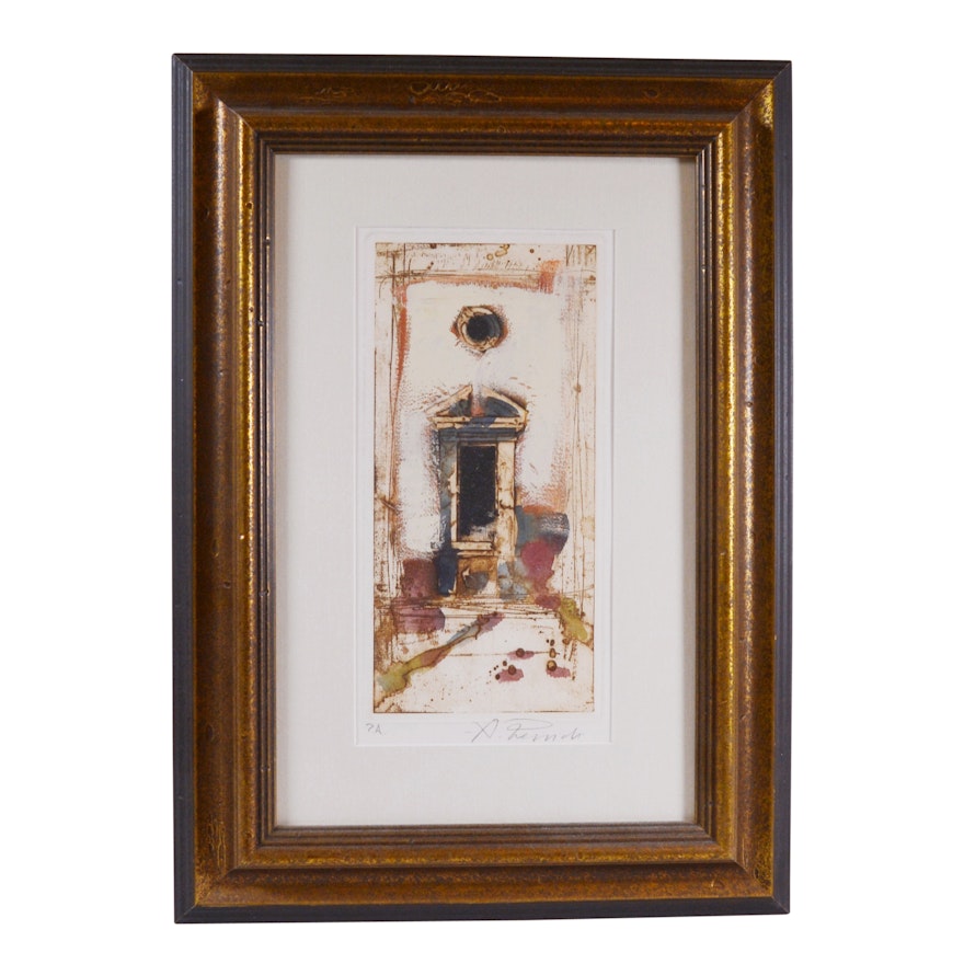 Italian Hand Embellished Intaglio of Architecture