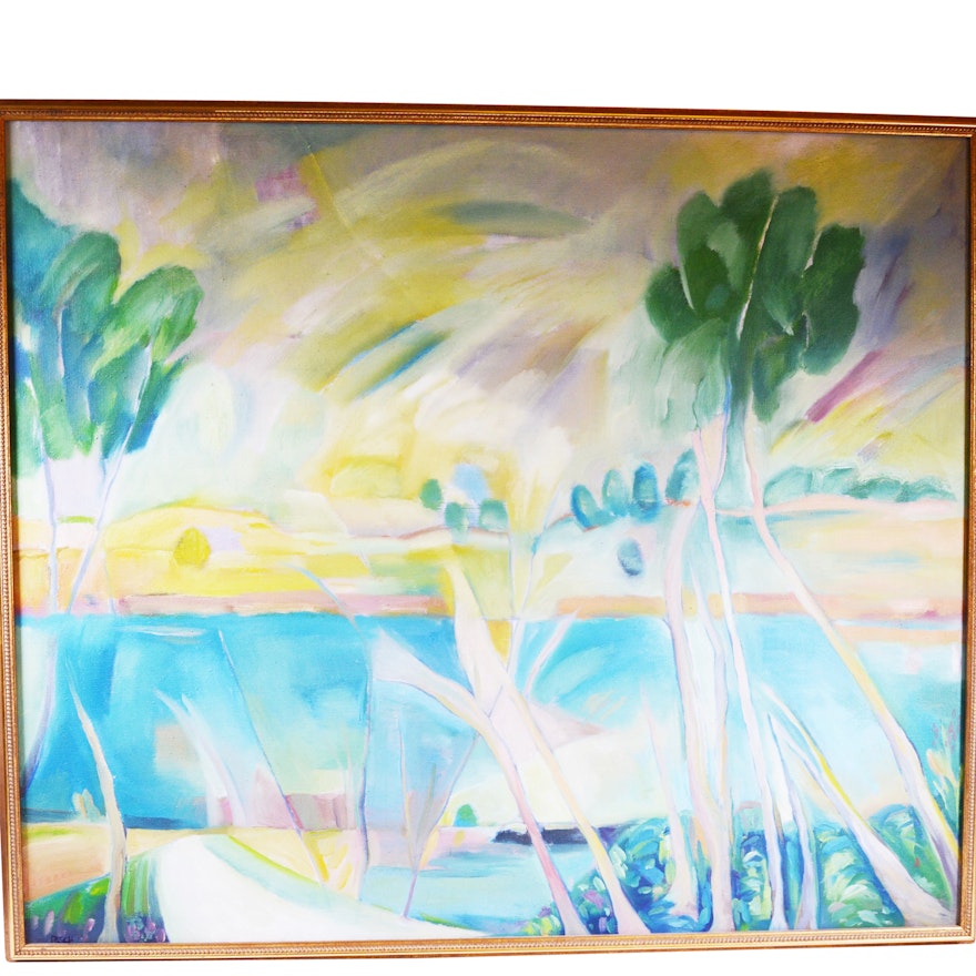Paula Risch Head Original Oil Painting on Canvas of Landscape