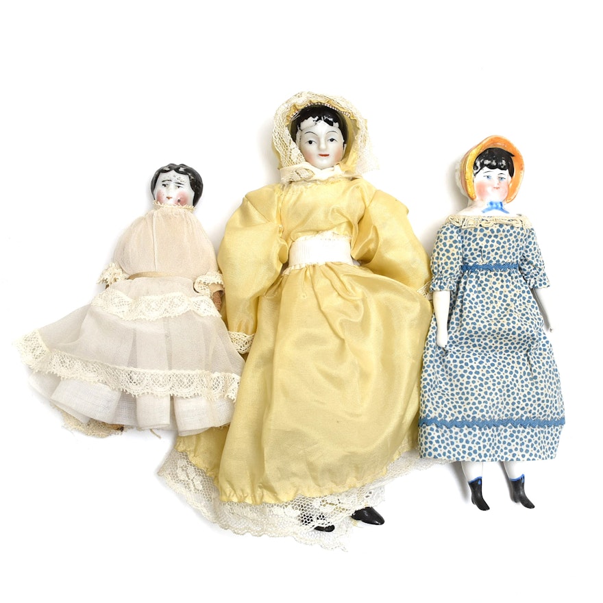 Three Small Porcelain Head Dolls