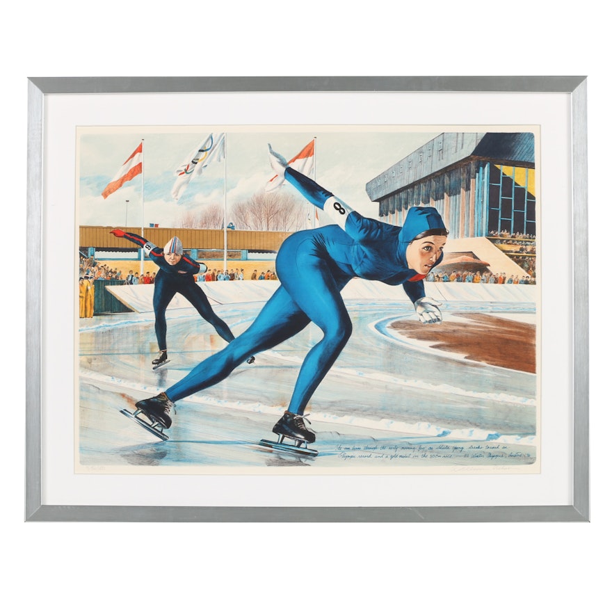 William Nelson Lithograph "Olympic Skating (Sheila Young)"