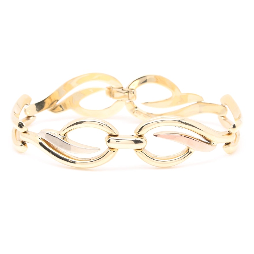 14K Yellow Gold Fancy Link Bracelet with White and Rose Accents