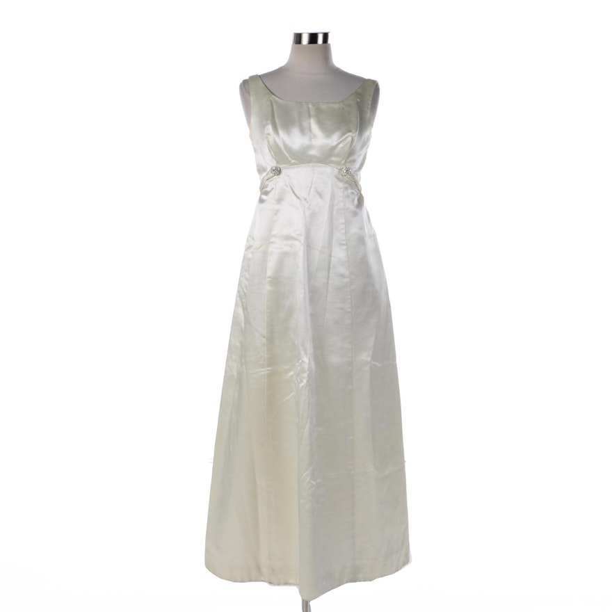 Circa 1960s Vintage Satin Sleeveless Bridal Dress