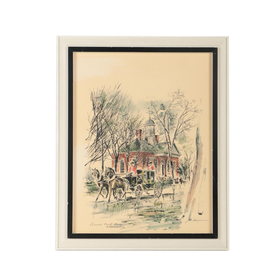 John Haymson Hand-Colored Serigraph "Colonial Courthouse - Williamsburg"