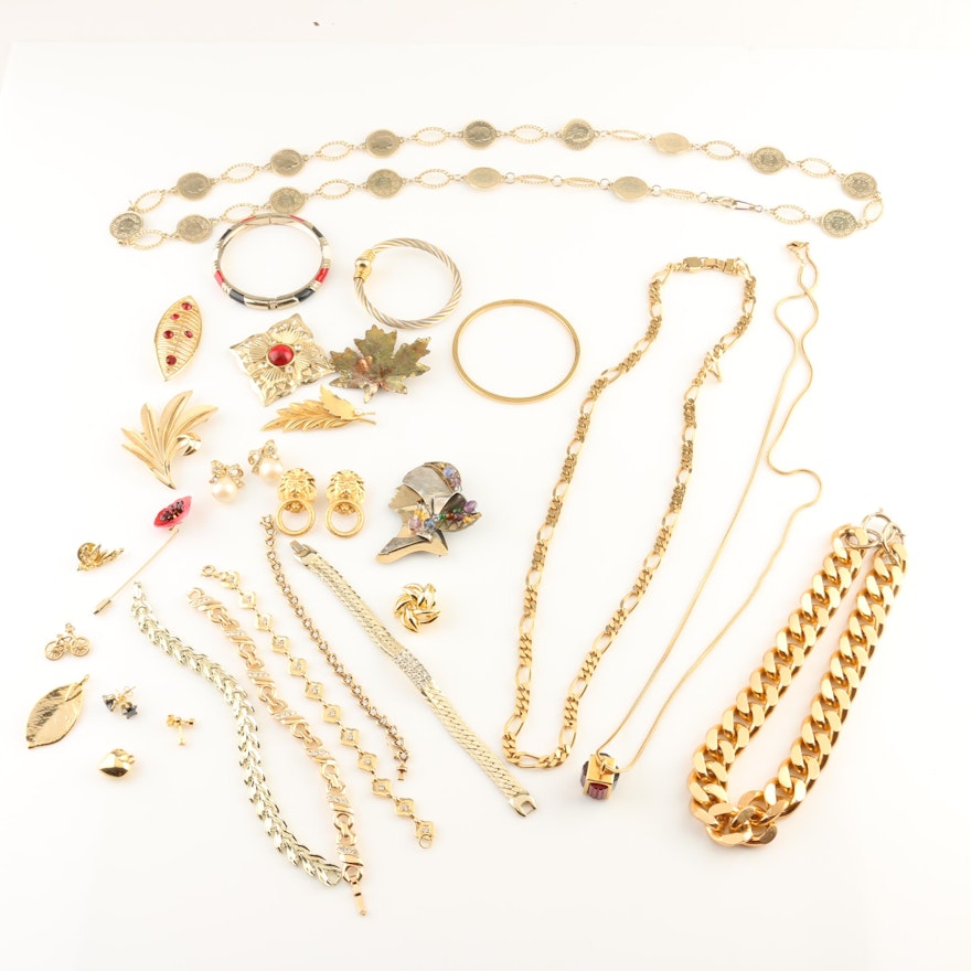 Gold-Tone Glass and Enameled Jewelry Assortment
