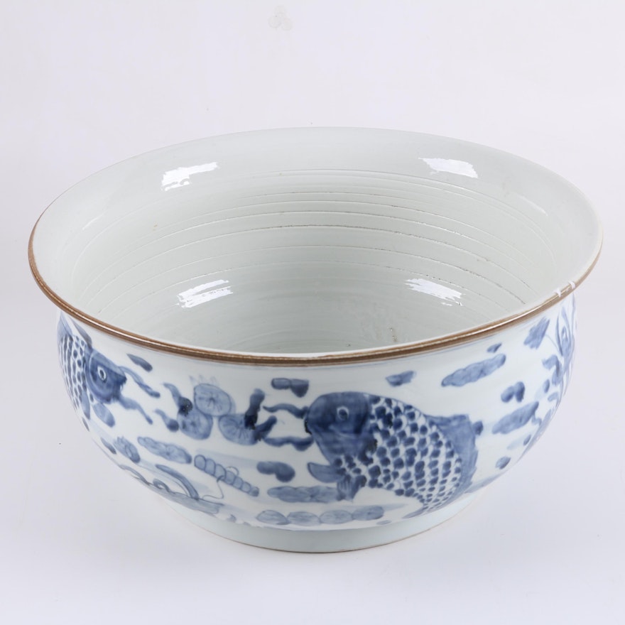 Chinese Tozai Home Blue and White Koi Bowl