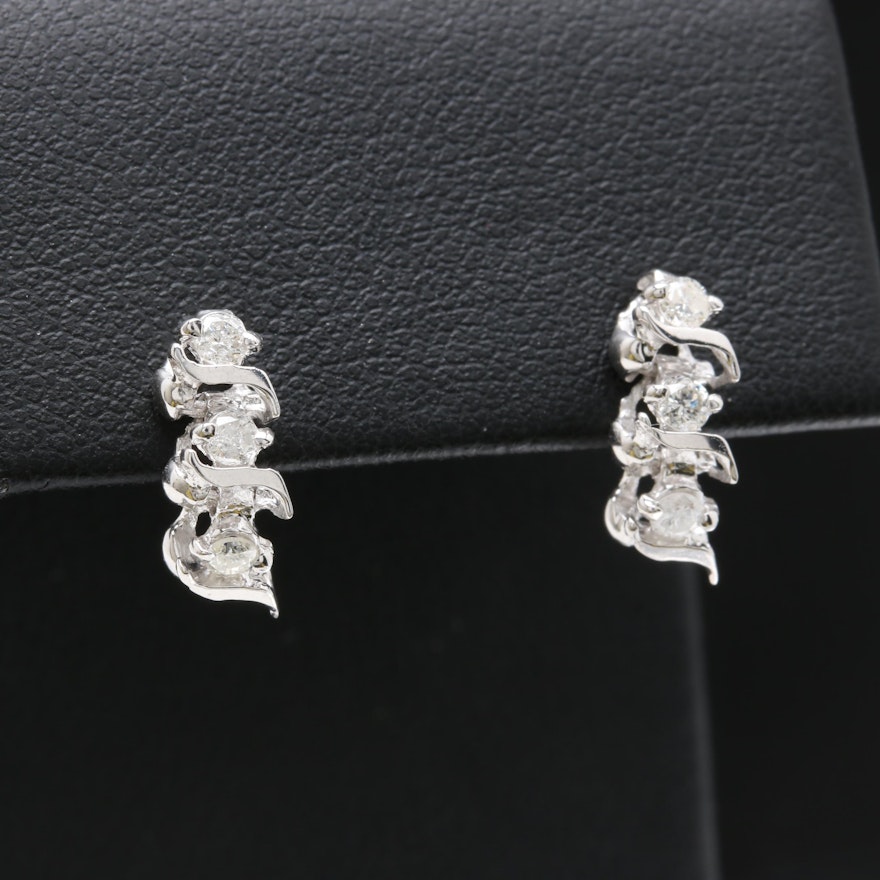 14K White Gold Diamond Dangle Earrings