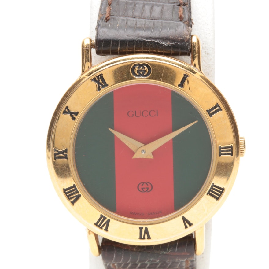 Gucci Gold-Tone Brown Leather Wristwatch