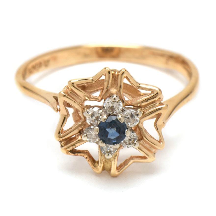Vintage 14K Yellow Gold Sapphire and Diamond Ring