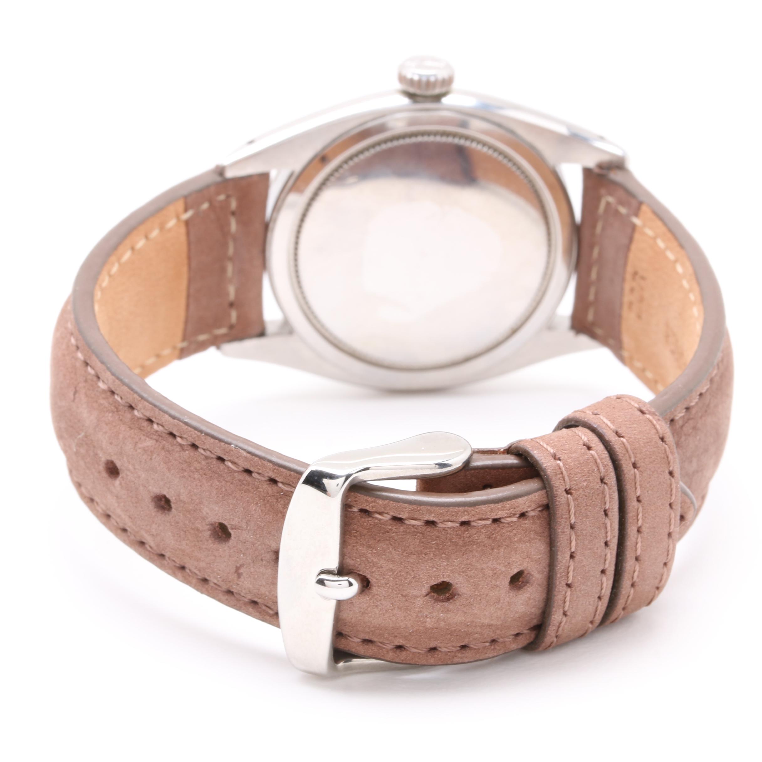 Vintage Rolex Oyster Stainless Steel and Leather Stem Wind Watch