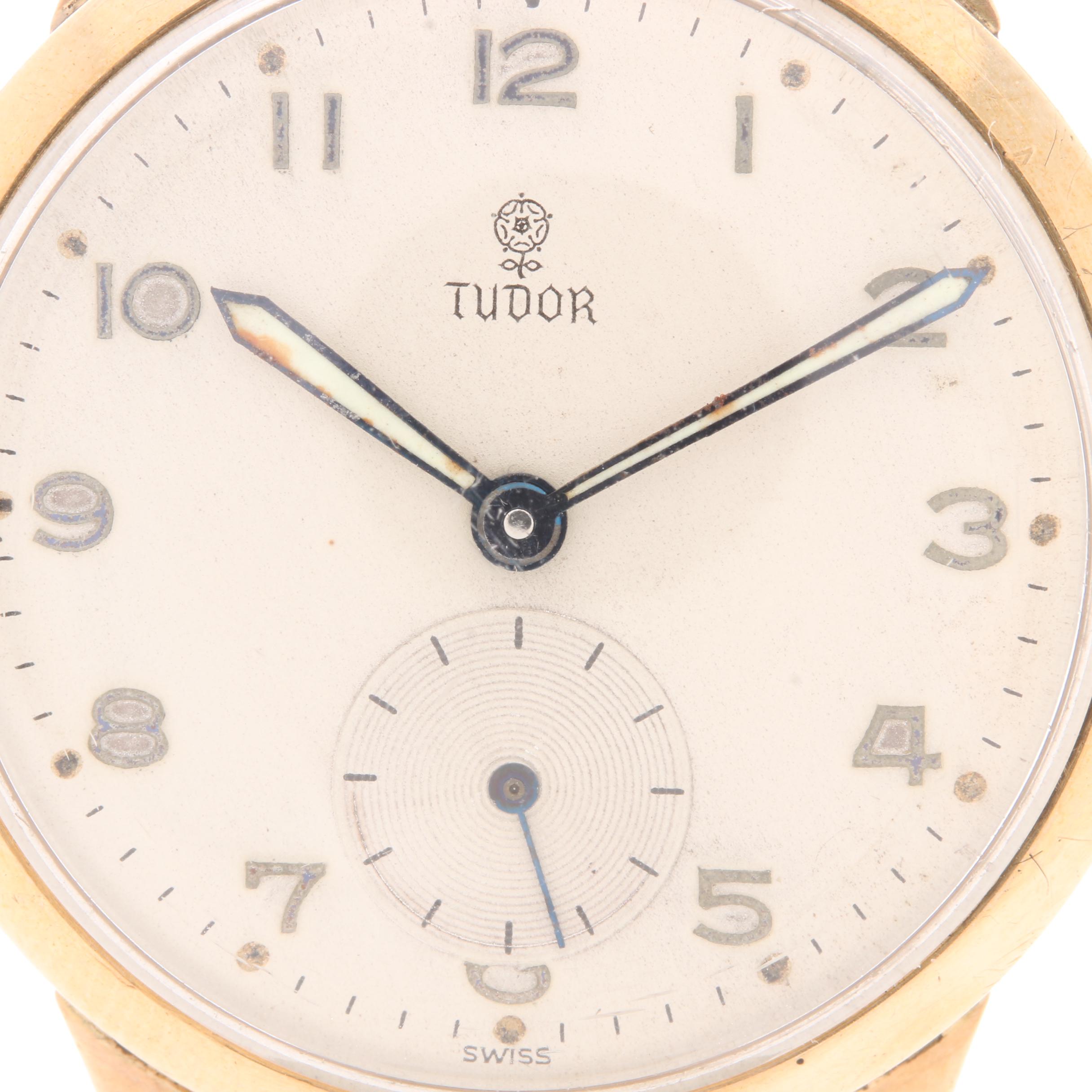Tudor 9K Yellow Gold Black Leather Watch
