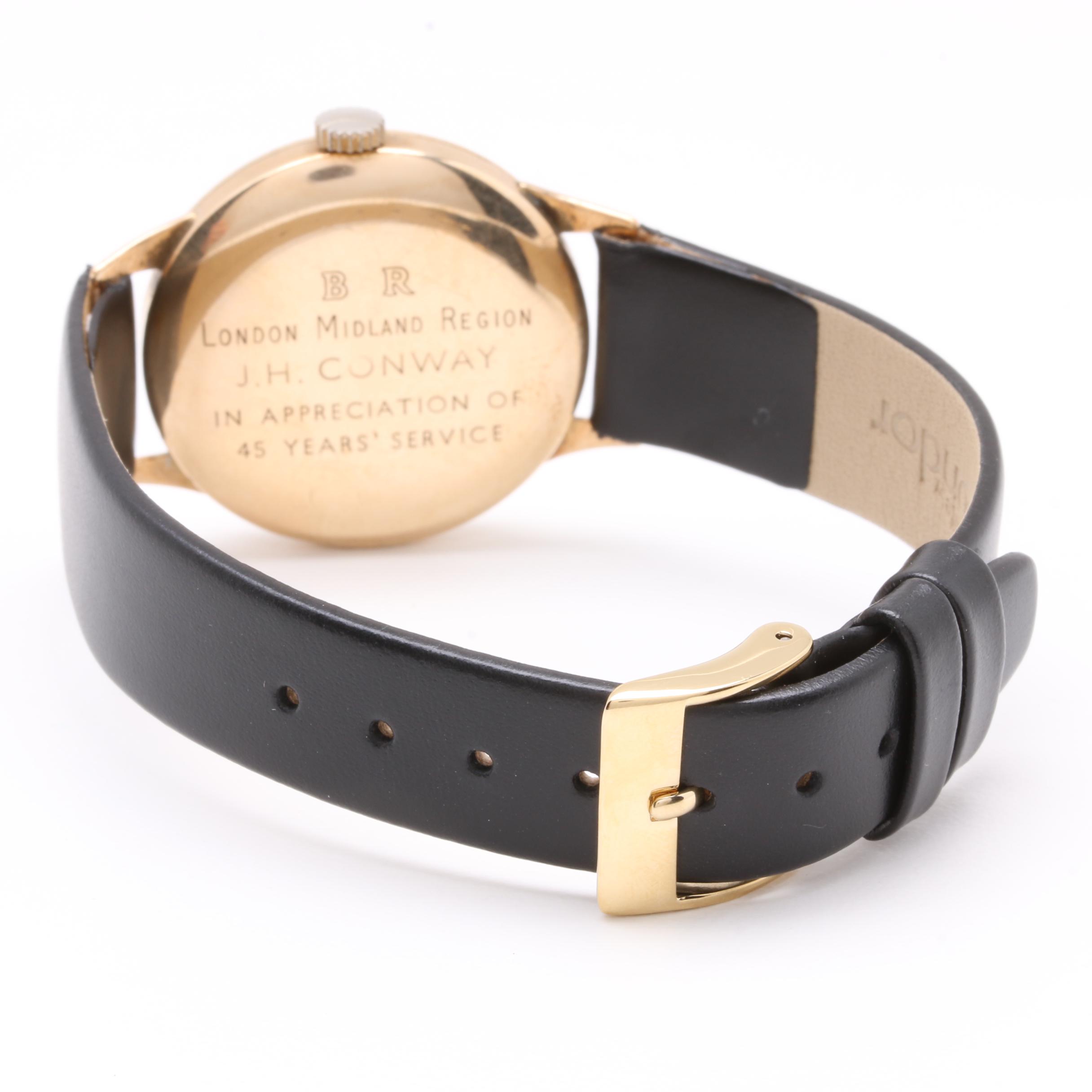 Tudor 9K Yellow Gold Black Leather Watch