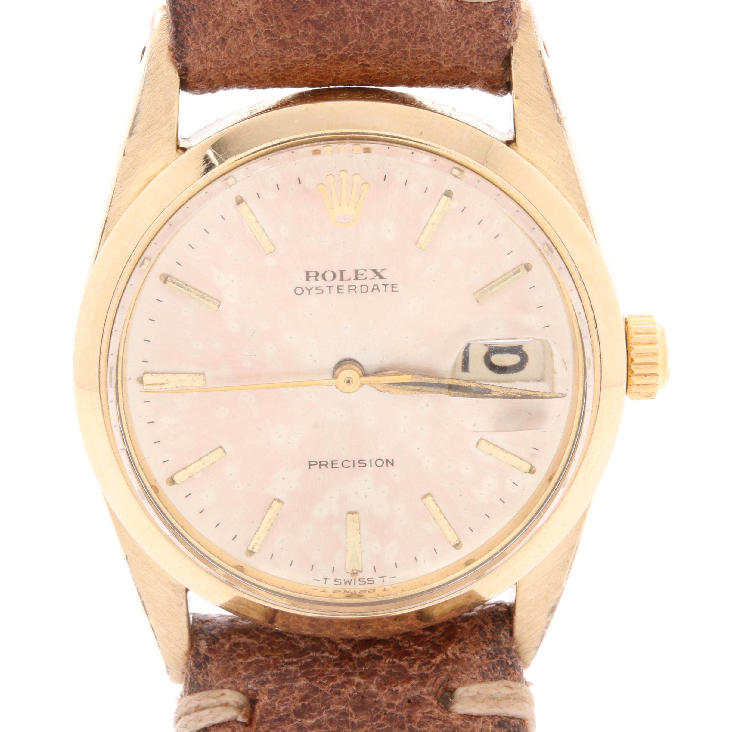 Rolex Gold Plated Stainless Steel Brown Leather Watch