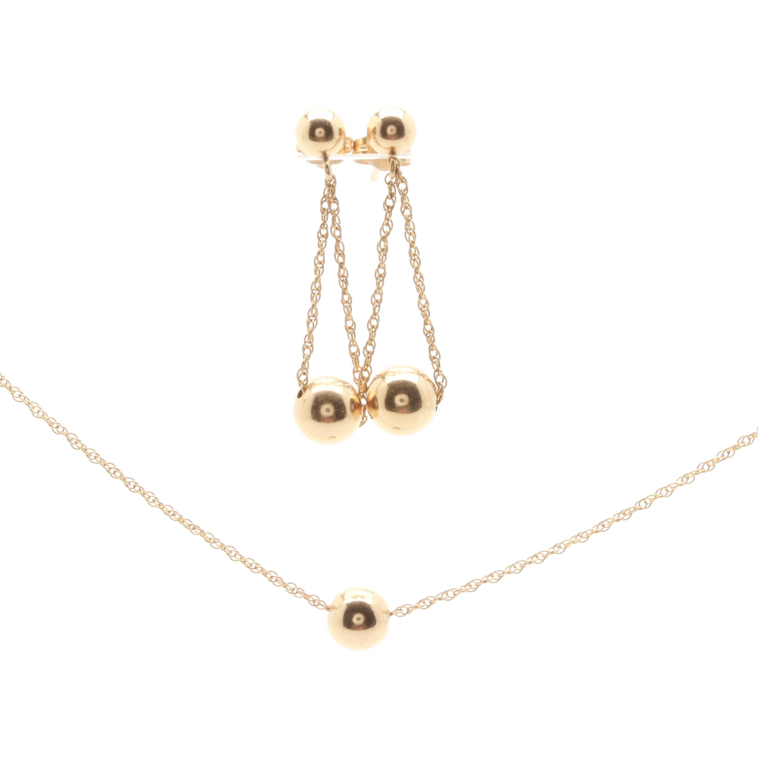 14K Yellow Gold Earrings and Necklace