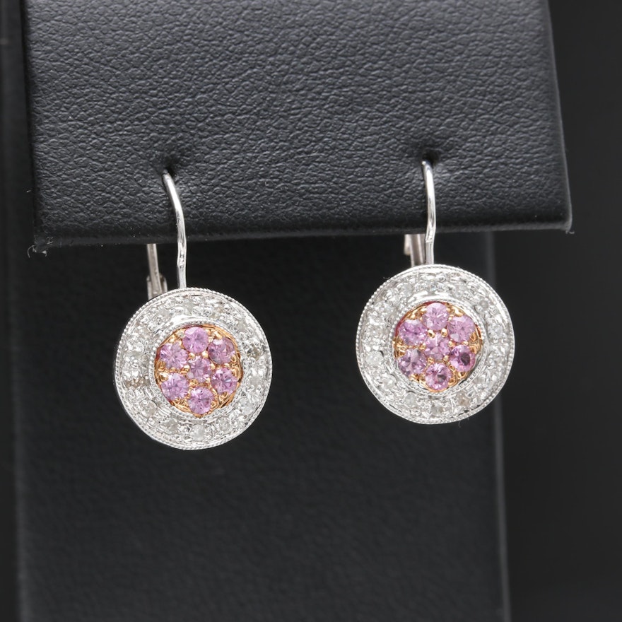 14K White Gold Pink Sapphire and Diamond Earrings