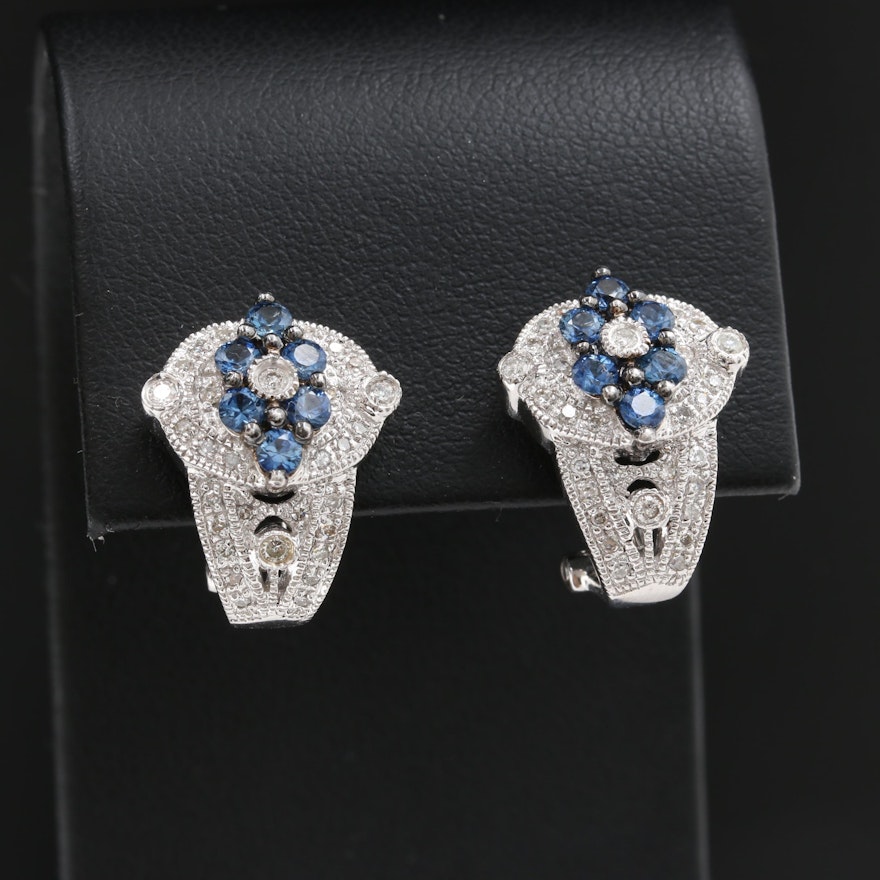 14K White Gold Blue Sapphire and Diamond Earrings