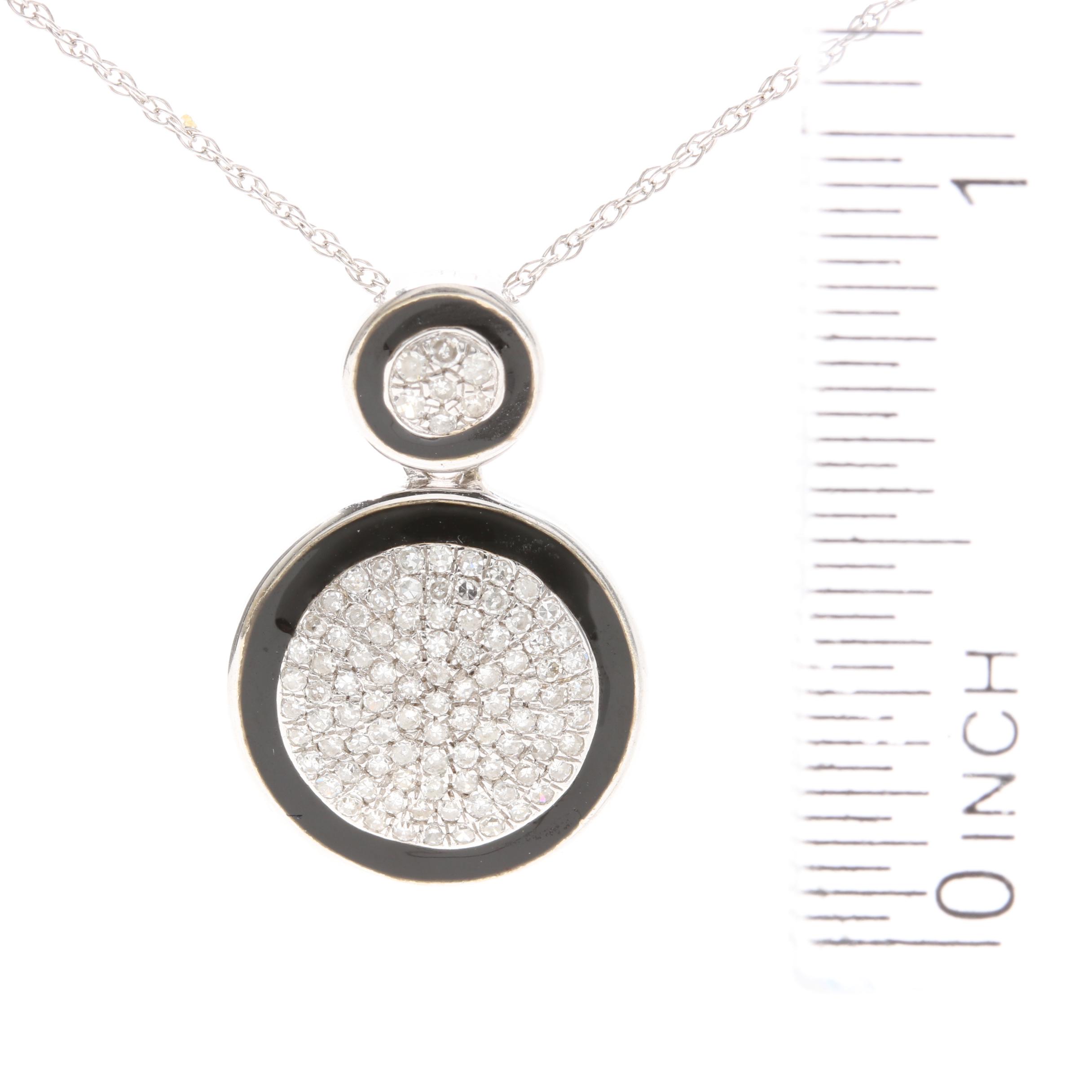 14K White Gold Diamond and Enamel Pendant Necklace