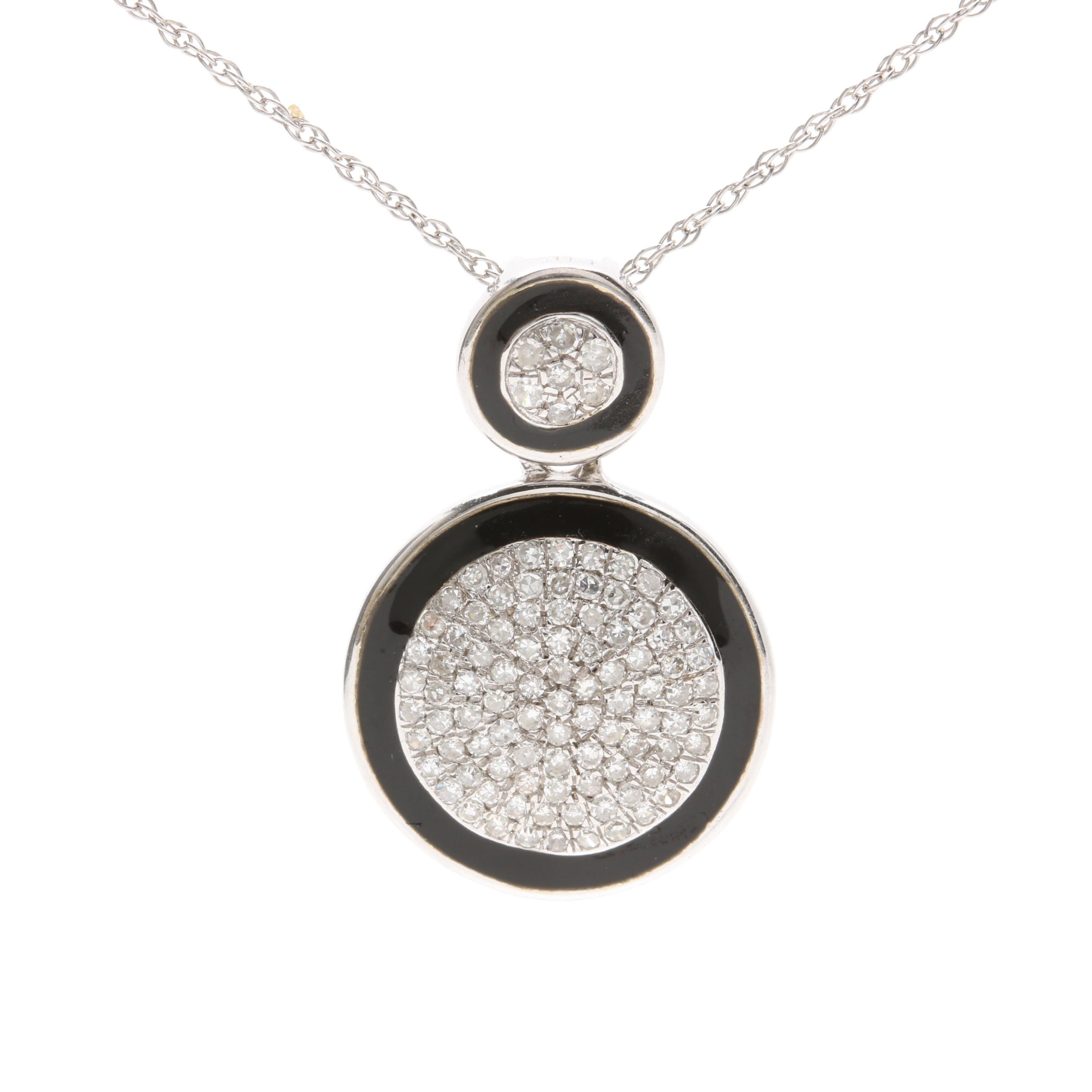 14K White Gold Diamond and Enamel Pendant Necklace