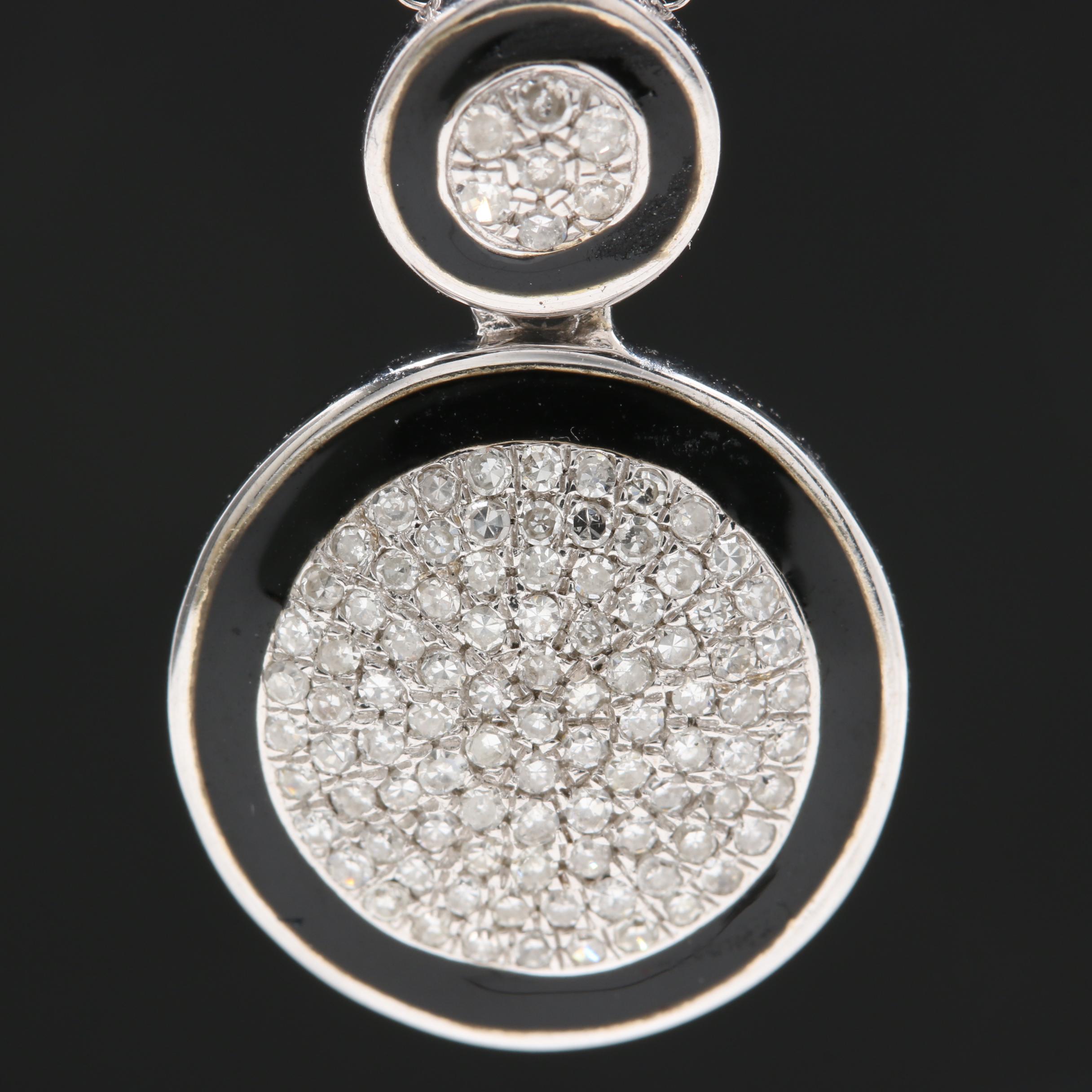 14K White Gold Diamond and Enamel Pendant Necklace