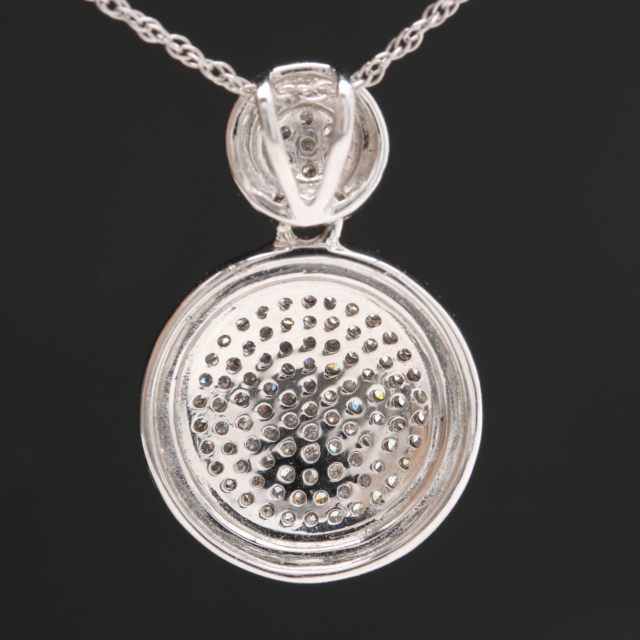 14K White Gold Diamond and Enamel Pendant Necklace
