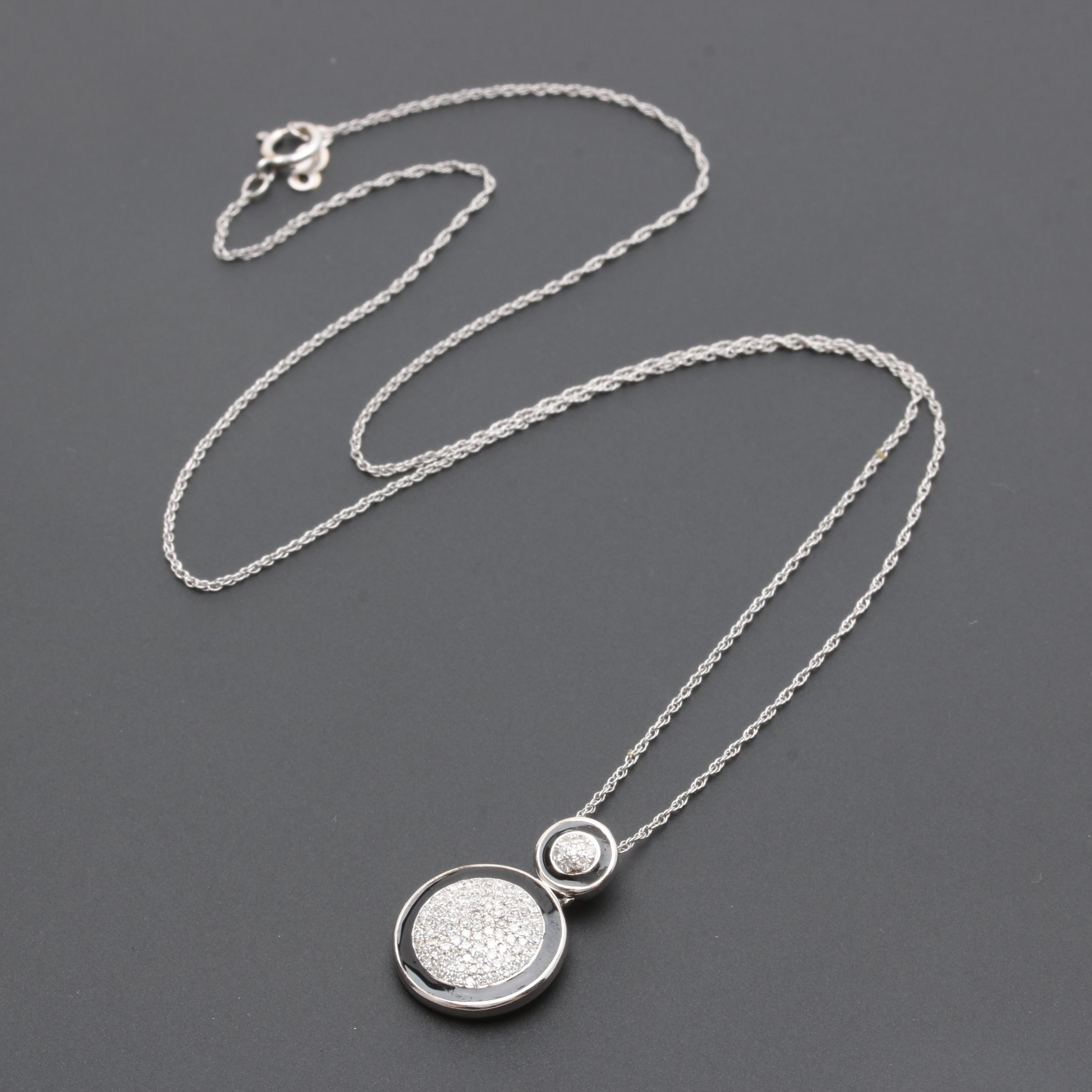 14K White Gold Diamond and Enamel Pendant Necklace