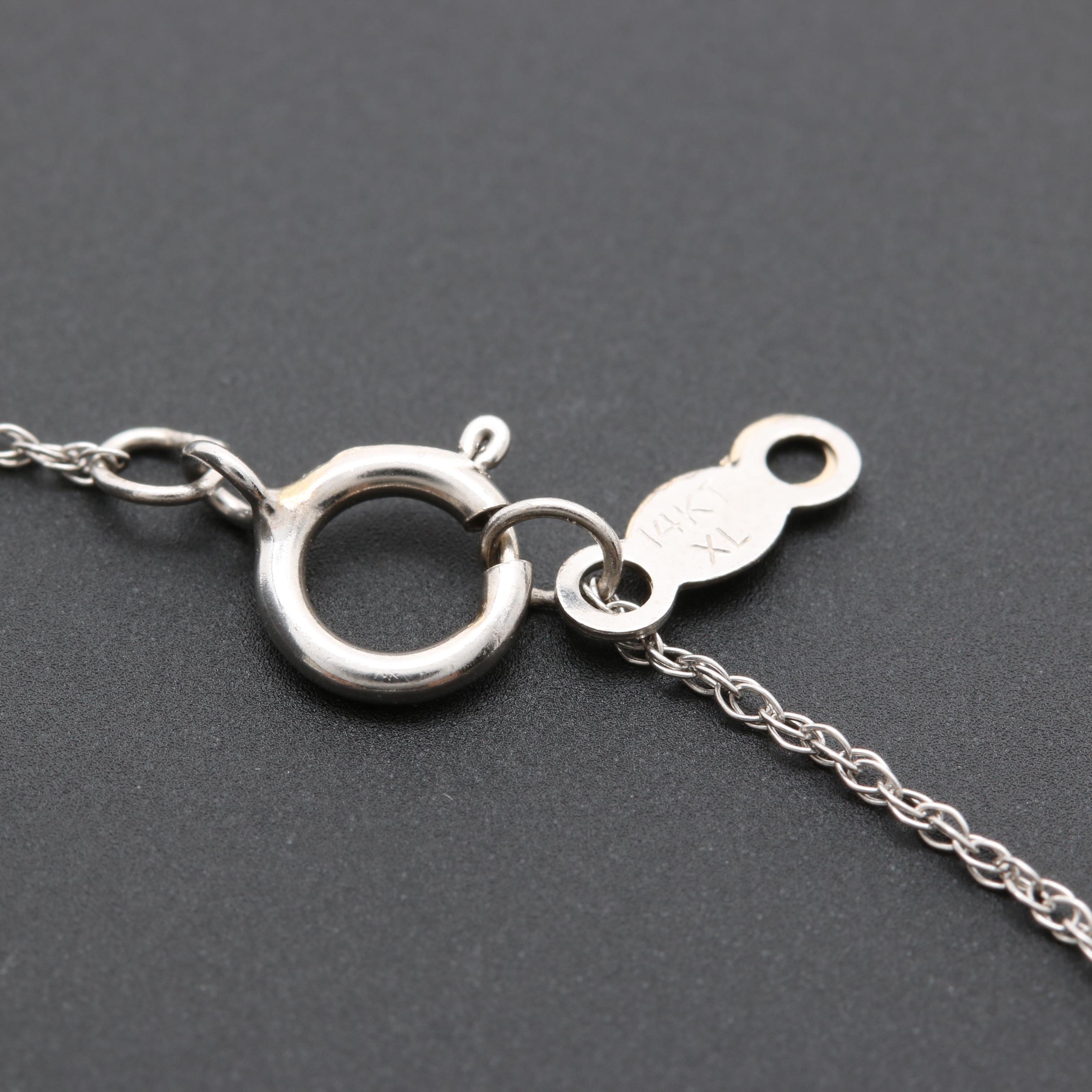 14K White Gold Diamond and Enamel Pendant Necklace