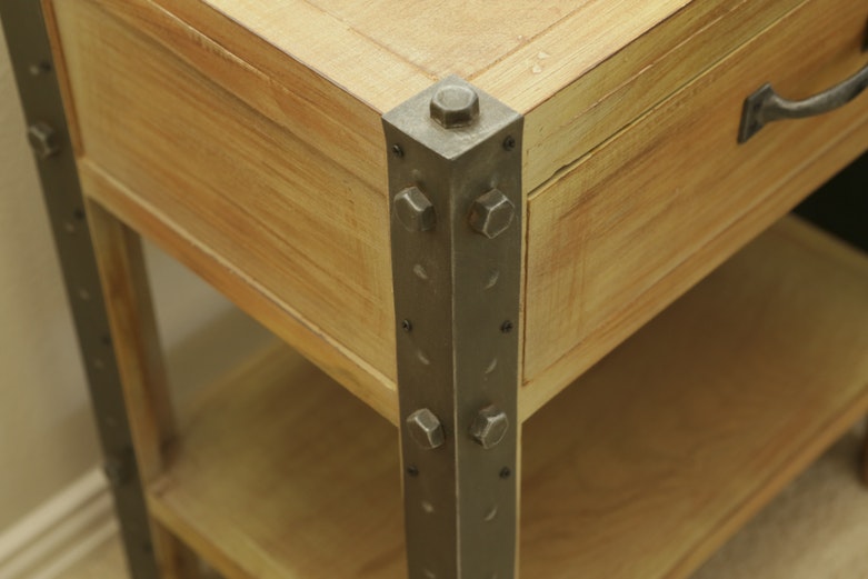 Rustic Style Metal and Wood Nightstand