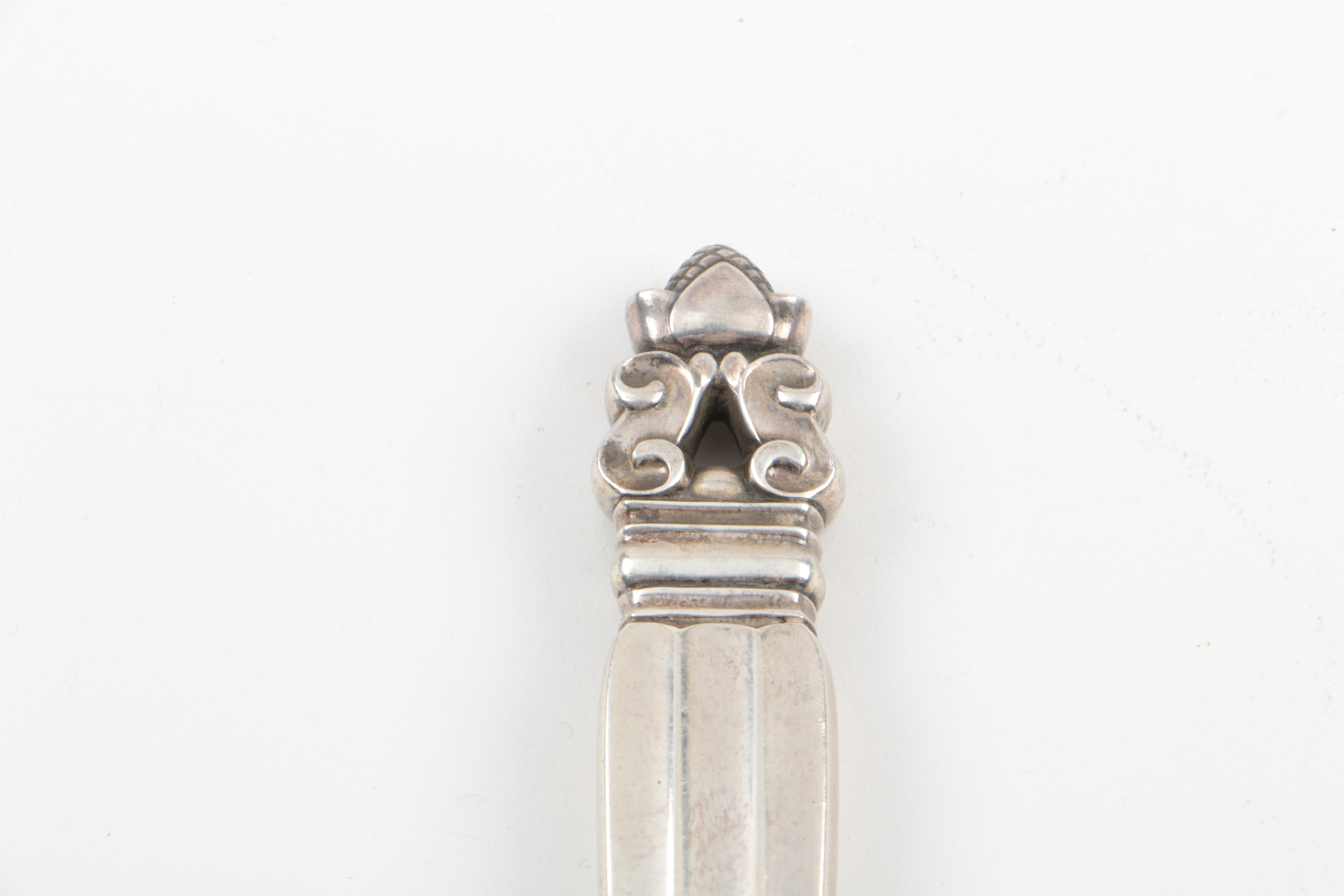 Sterling Handled Georg Jensen Cheese Knives in the "Acorn" Pattern