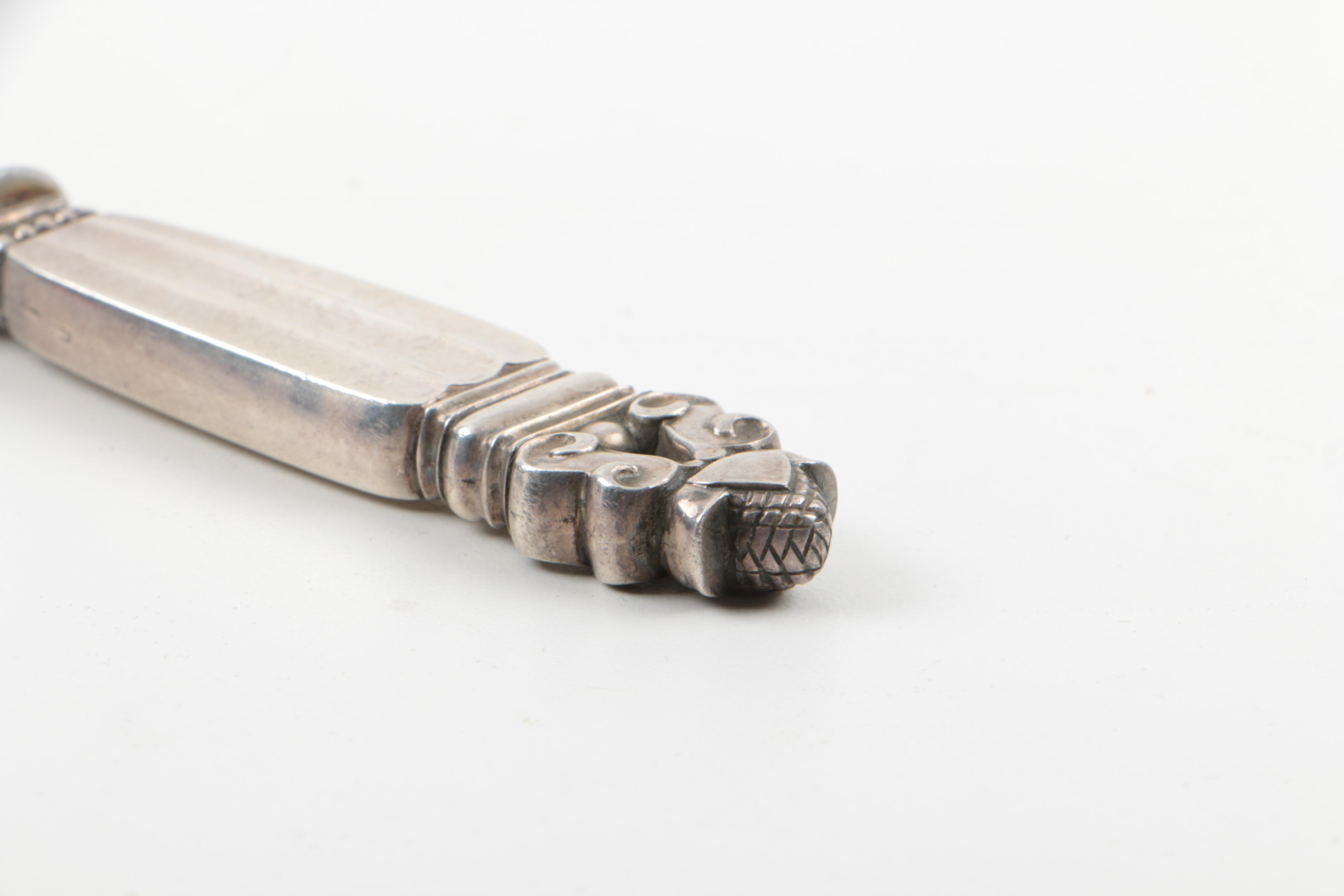 Sterling Handled Georg Jensen Cheese Knives in the "Acorn" Pattern