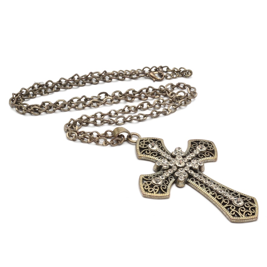 Cross Pendant Necklace with Foilback Rhinestones