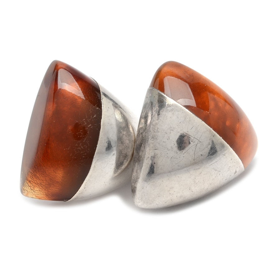 Sterling Silver Earrings with Amber Resin
