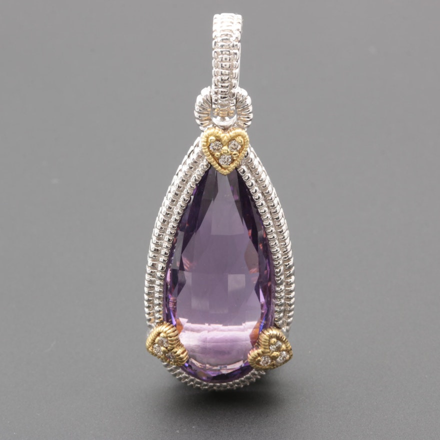 Judith Ripka Sterling Silver with 18K Accents Amethyst and Diamond Pendant