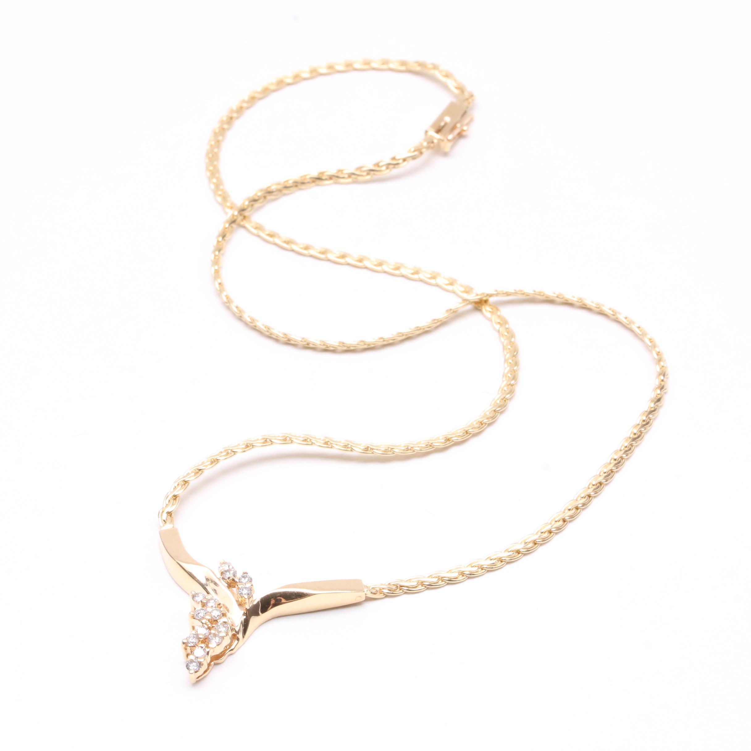14K Yellow Gold Diamond Chevron Necklace