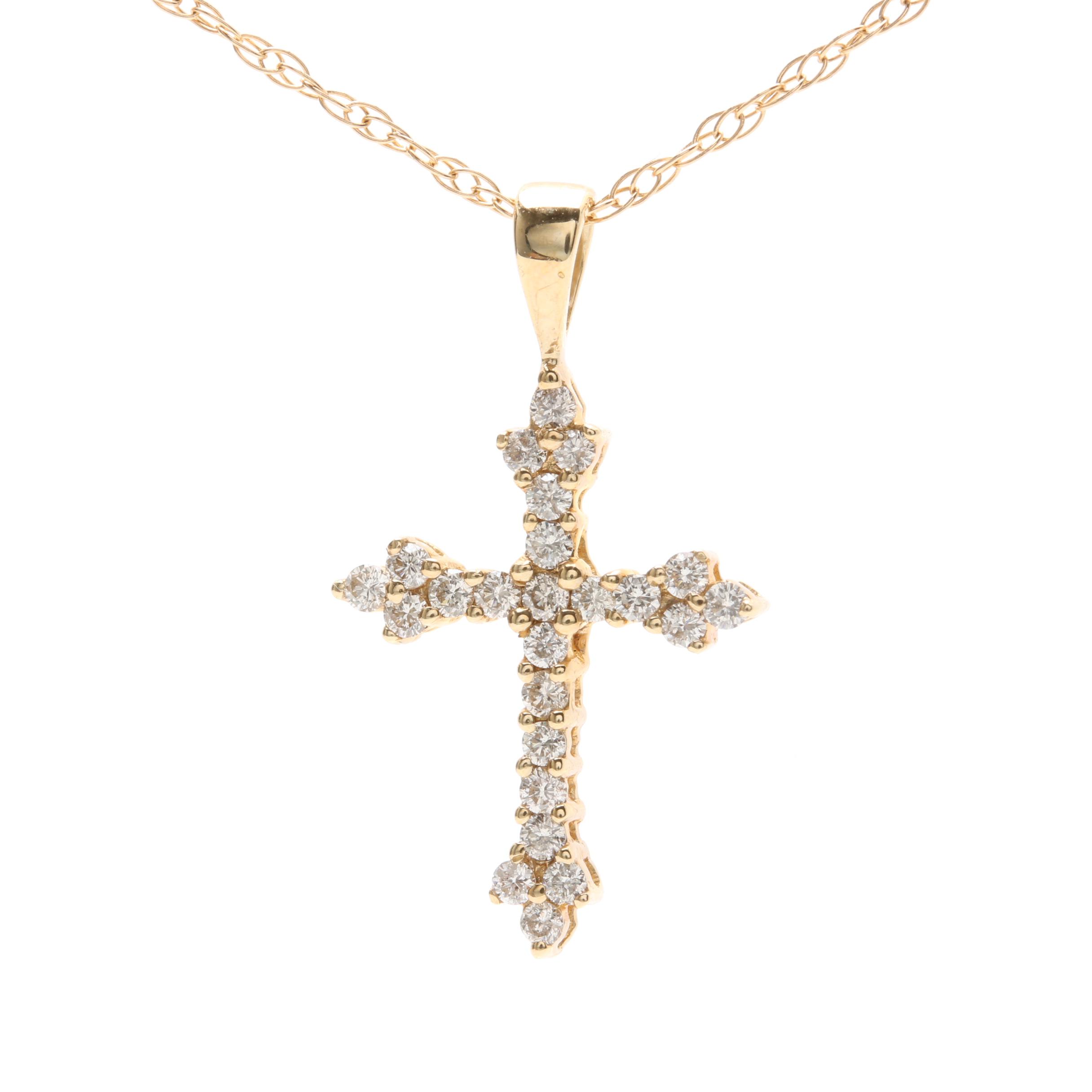 Krementz 14K Yellow Gold Diamond Cross Pendant Necklace