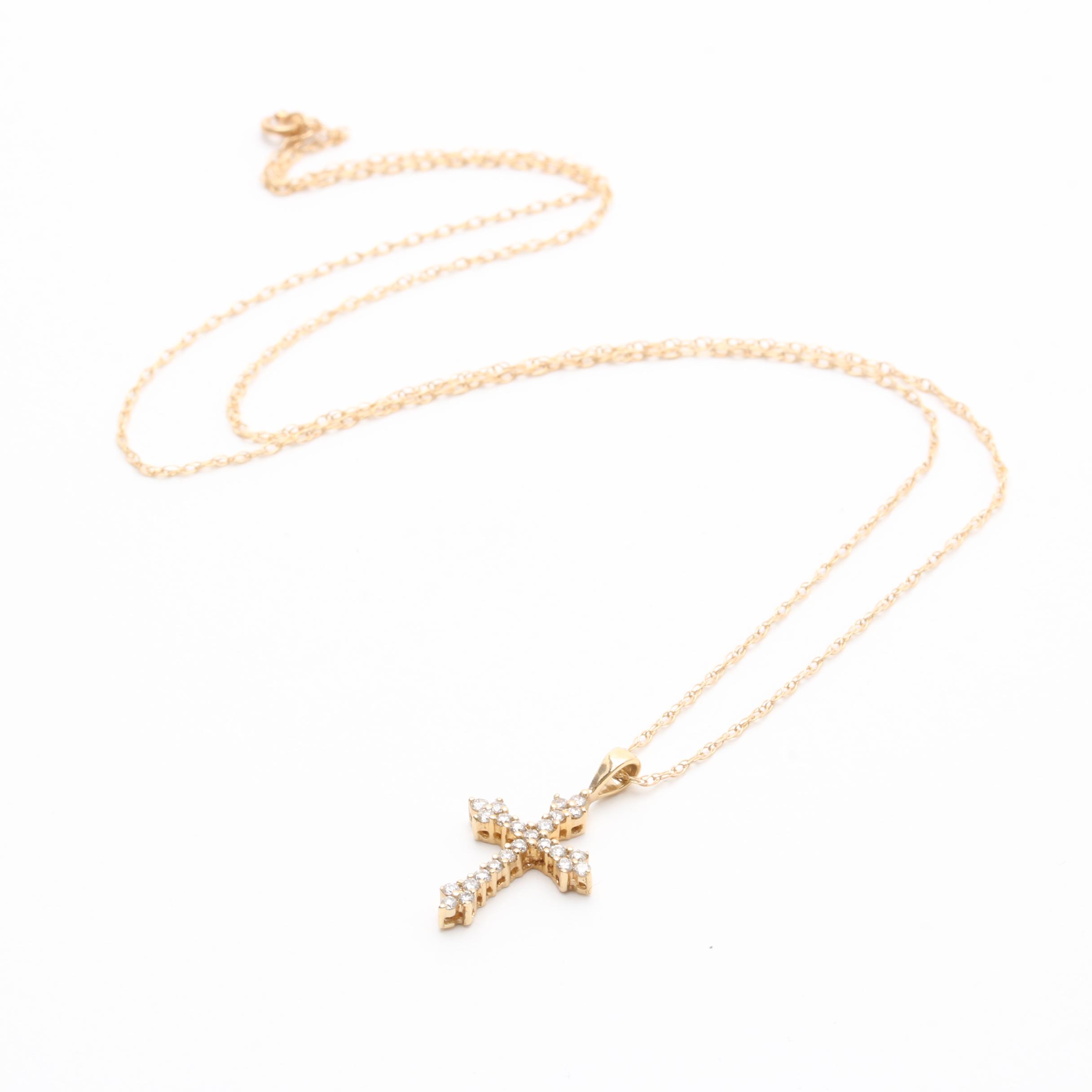 Krementz 14K Yellow Gold Diamond Cross Pendant Necklace