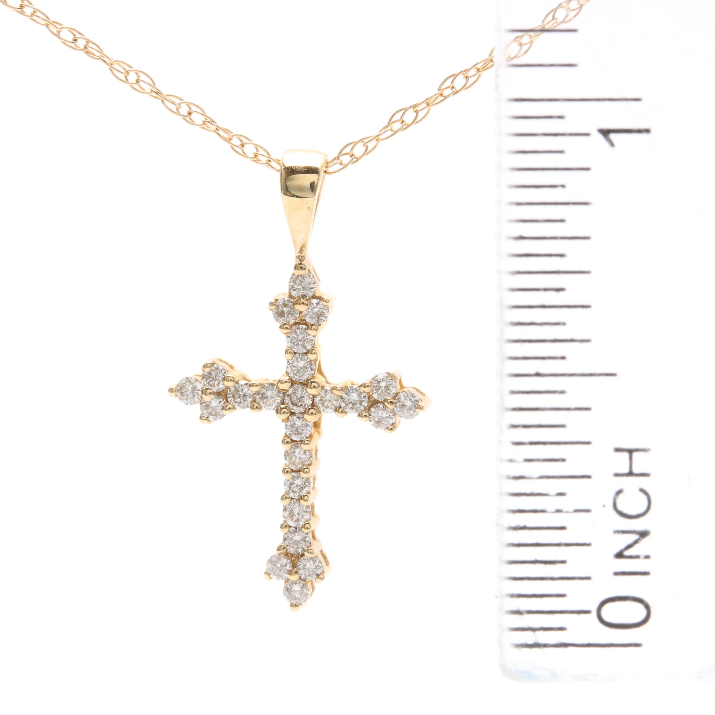Krementz 14K Yellow Gold Diamond Cross Pendant Necklace