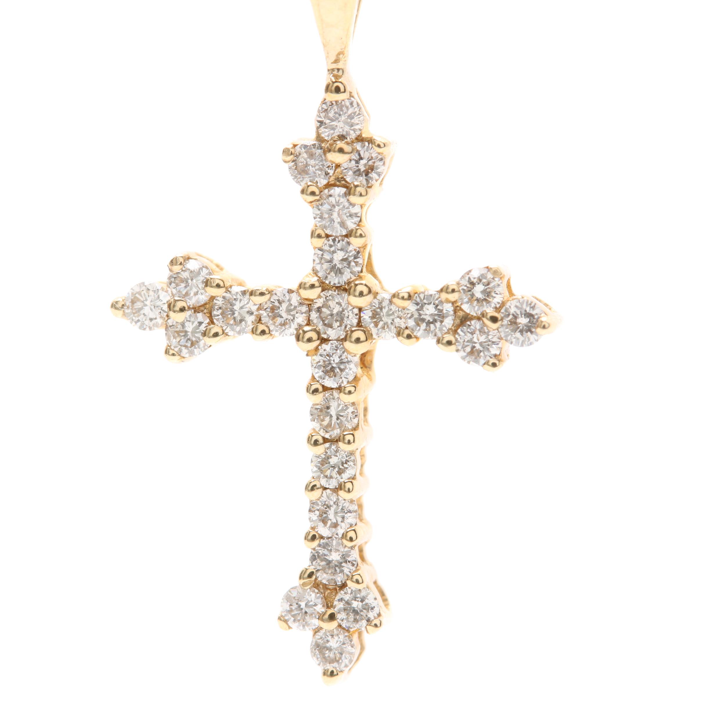 Krementz 14K Yellow Gold Diamond Cross Pendant Necklace