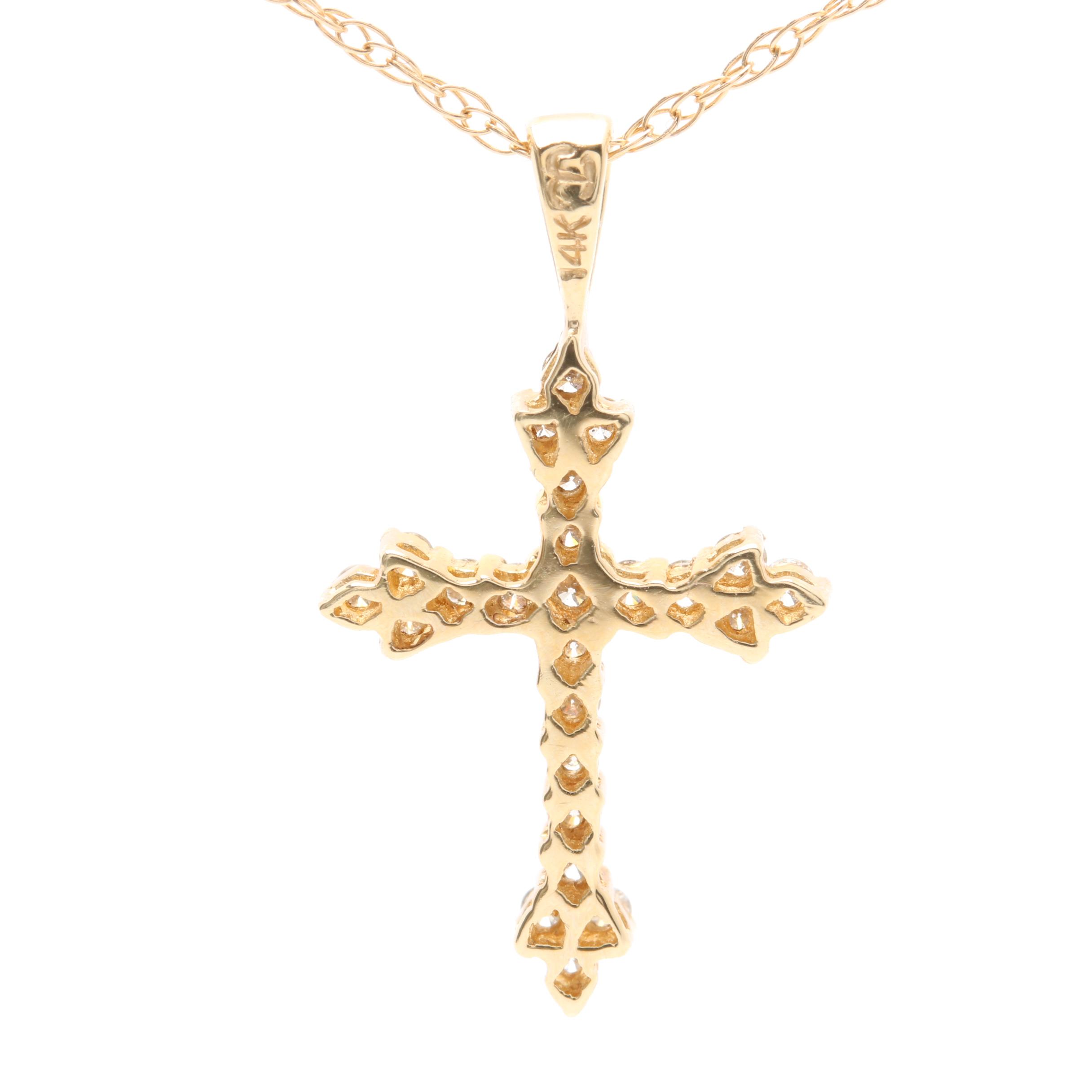 Krementz 14K Yellow Gold Diamond Cross Pendant Necklace
